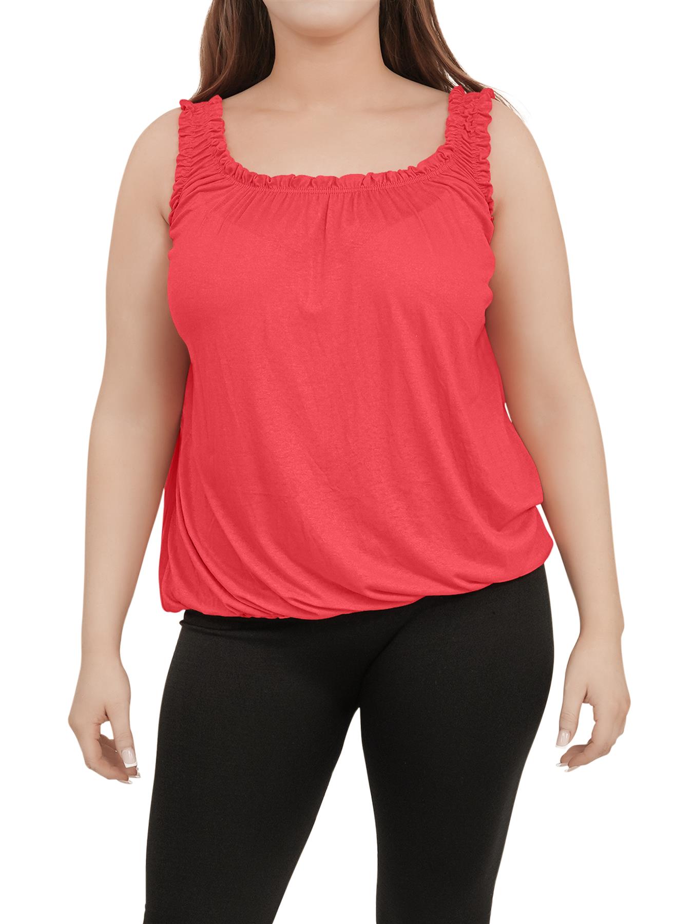 Women Round Scoop Neckline Gathered Vest Top Ladies Elastic Bubble Hem Summer - Picture 24 of 138