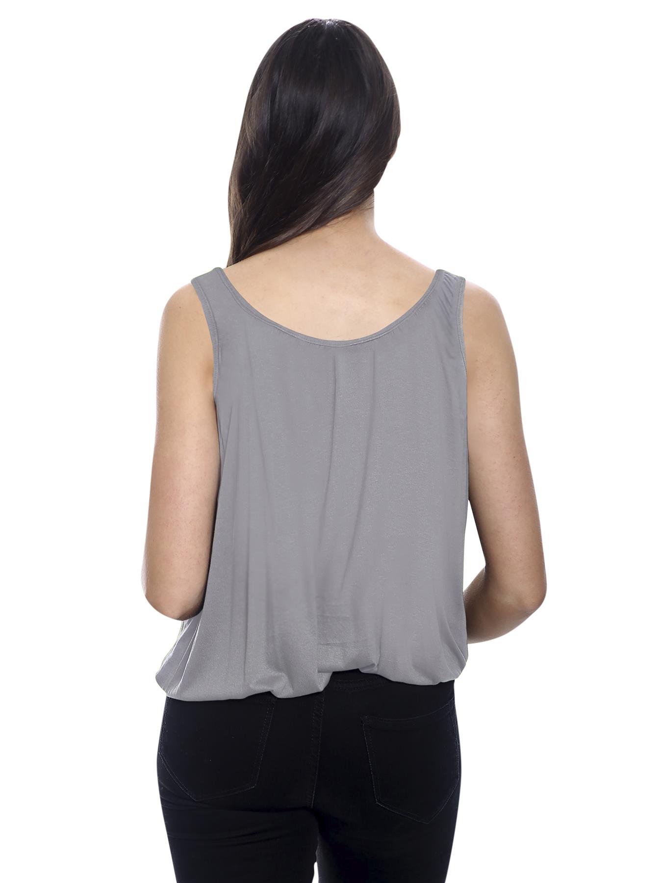 Womens Italian Plated Basic Top Ladies Elasticated Round Scoop Neck Vest T-Shirt - Picture 52 of 102