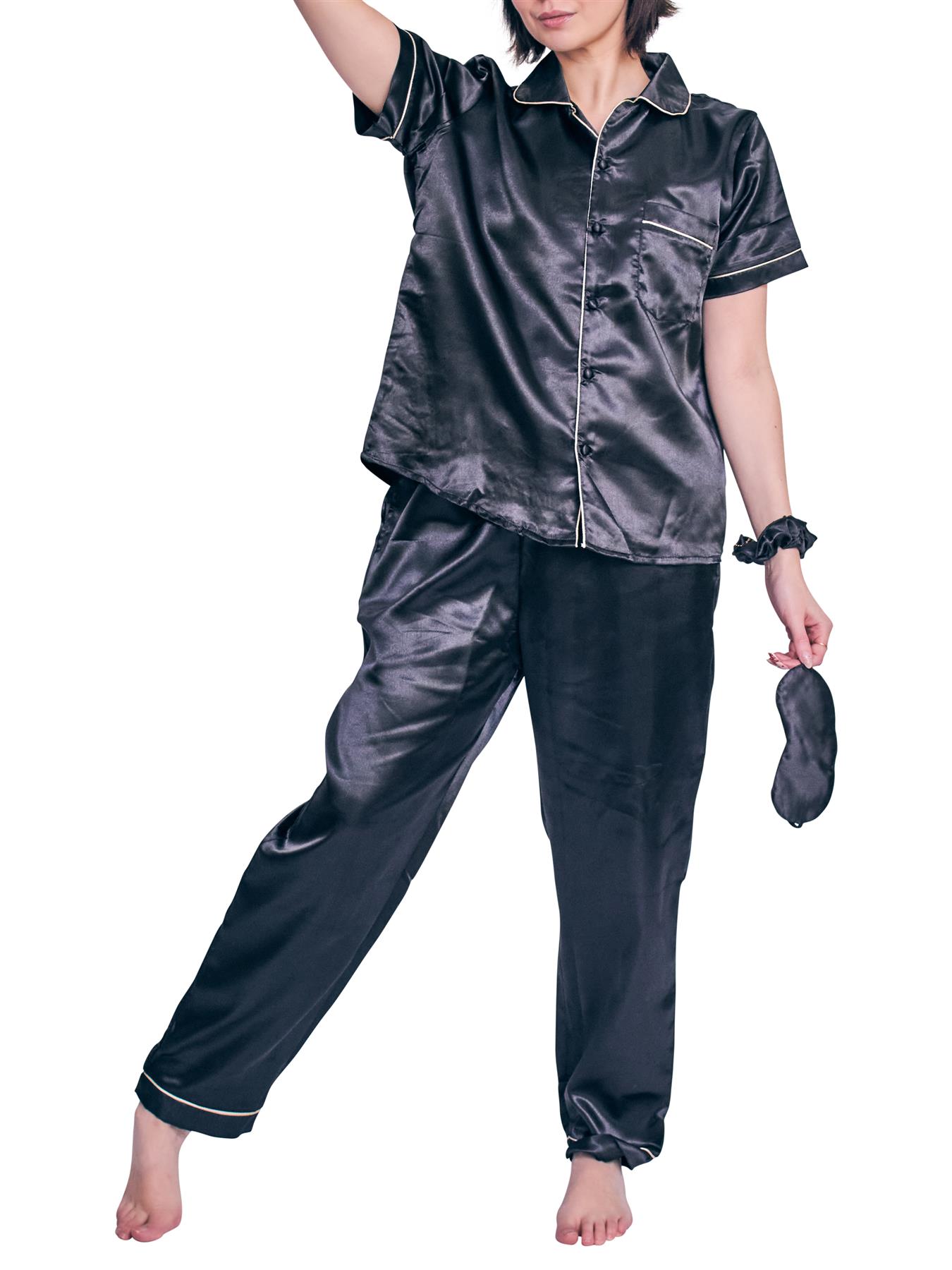 Women’s Long/Short Sleeve Pyjama Set Satin Silk Soft Nightwear PJS Loungewear UK - Picture 6 of 15