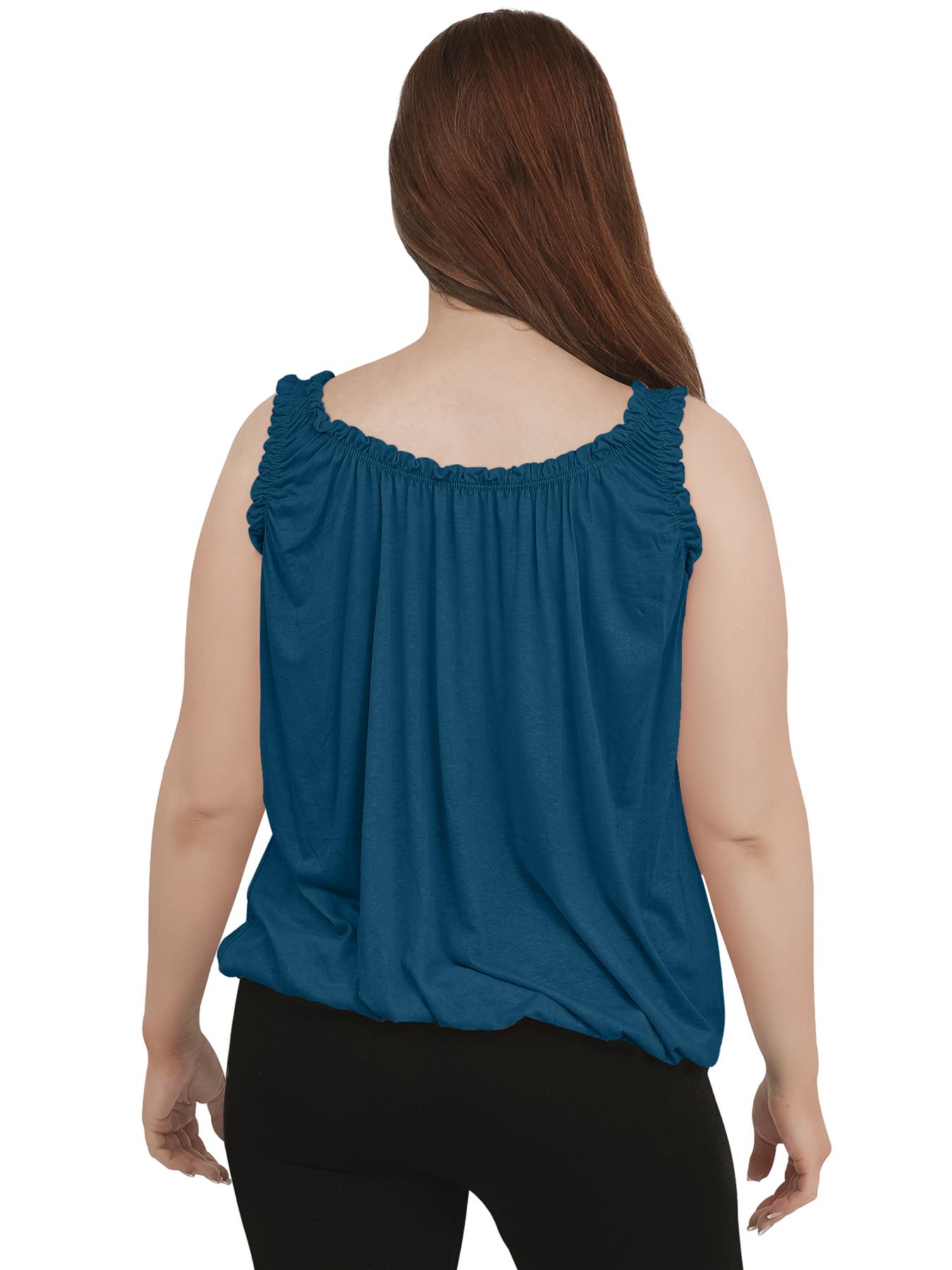 Women Round Scoop Neckline Gathered Vest Top Ladies Elastic Bubble Hem Summer - Picture 44 of 138