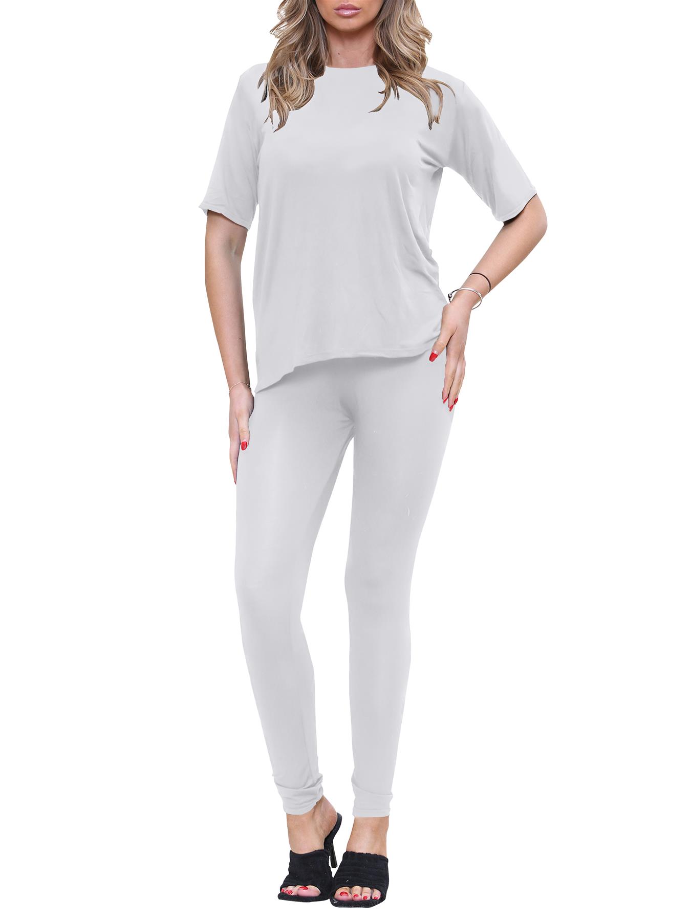 2 Piece Womens Plain Co-ord Set Summer Slim Fit Short Sleeve Loungewear Set - Picture 4 of 119