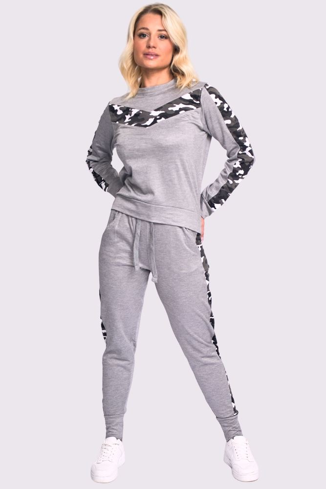 Womens Army Camou Side Stripe Jogging Bottom Loungewear Ladies Tracksuit Set UK - Picture 17 of 17