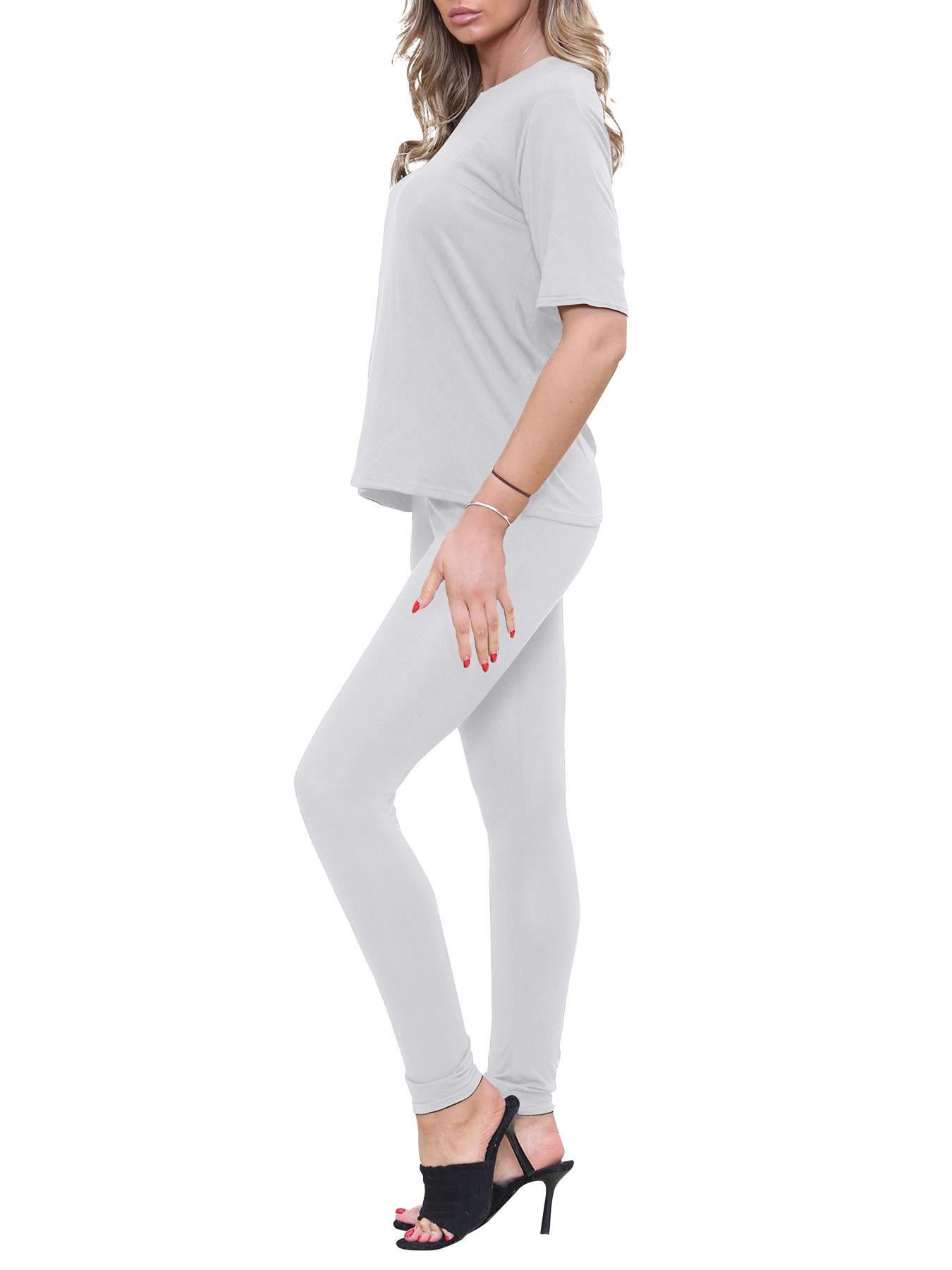 2 Piece Womens Plain Co-ord Set Summer Slim Fit Short Sleeve Loungewear Set - Picture 5 of 119