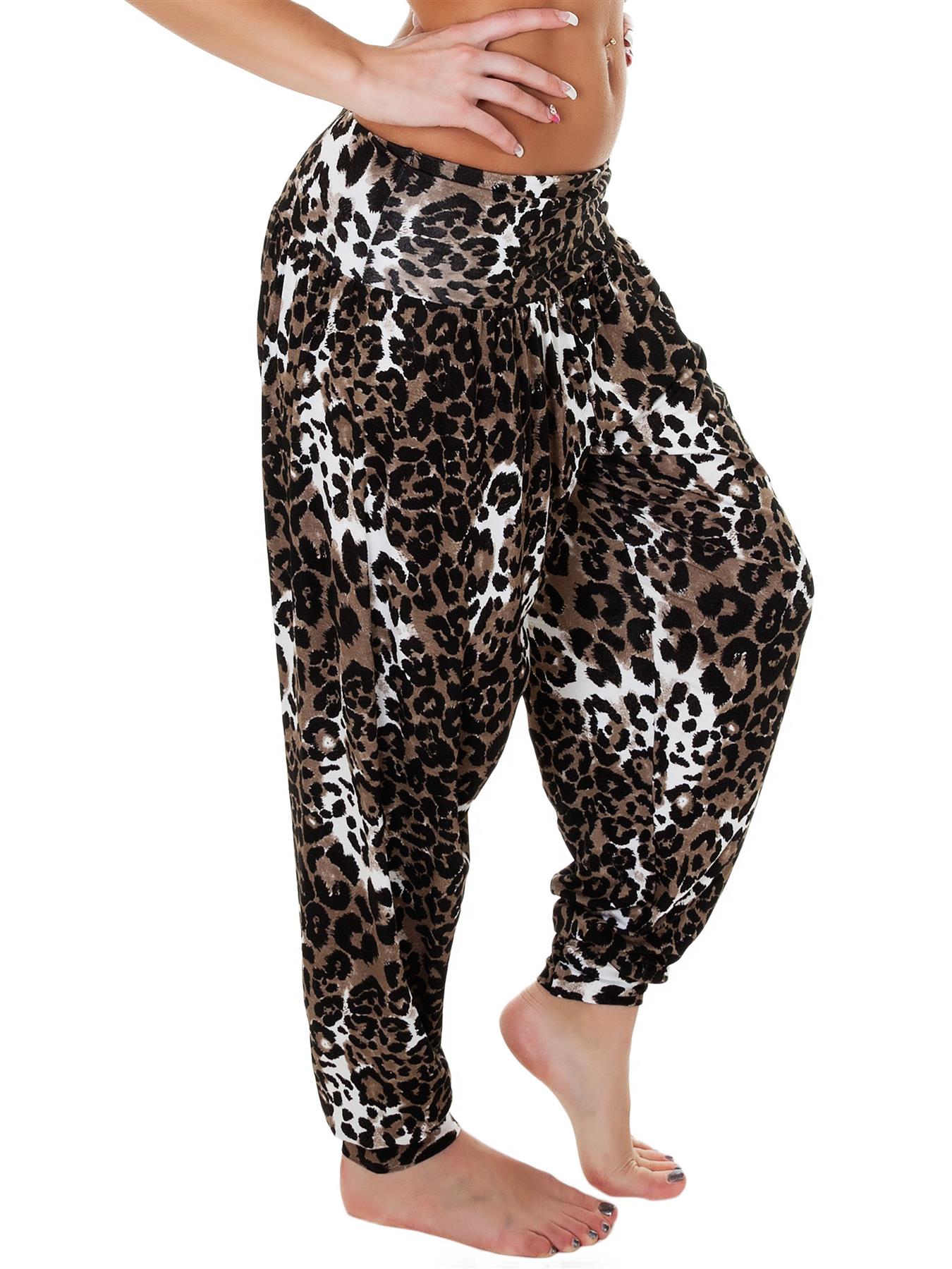 Womens Harem trouser Brown Cheetah Print Ali Baggy Ladies Hareem Pants - Picture 4 of 5
