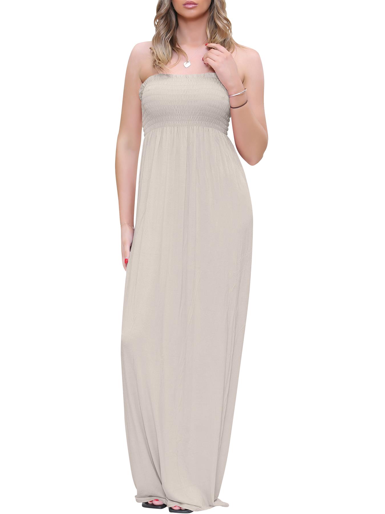 Women Boob Tube Beach Bandeau Maxi Summer Dress Ladies Strapless Sheering Long 