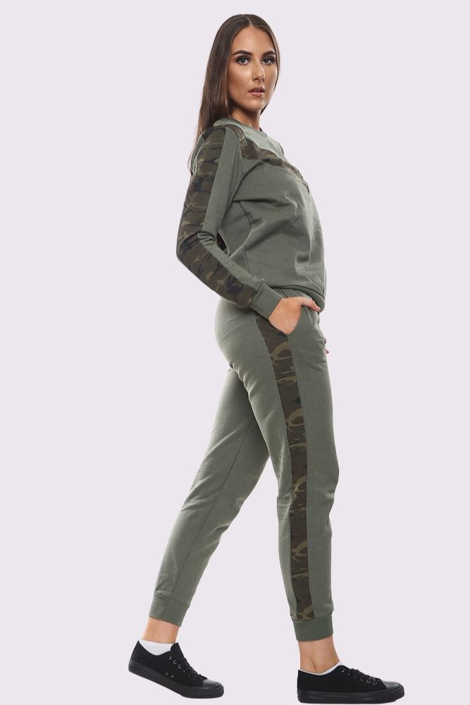 Womens Army Camou Side Stripe Jogging Bottom Loungewear Ladies Tracksuit Set UK - Picture 13 of 17