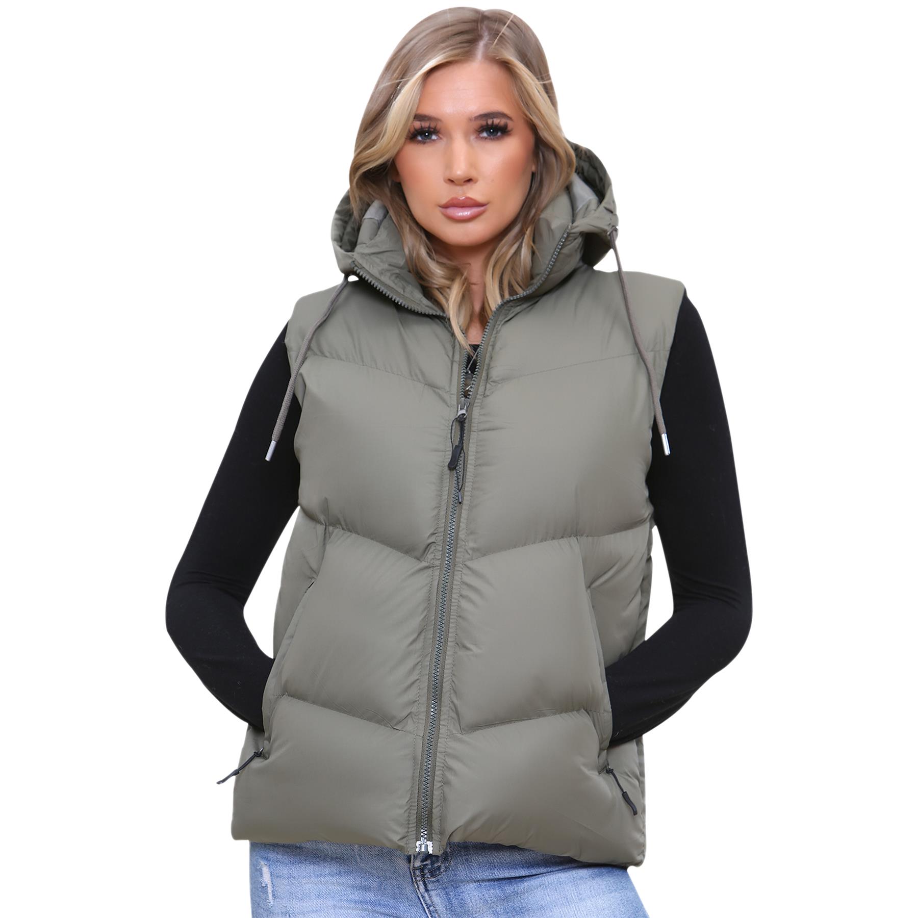 Women Italian Short Gillet Sleeveless Puffer Hooded Lightweight Zip Up Jacket - Picture 9 of 10