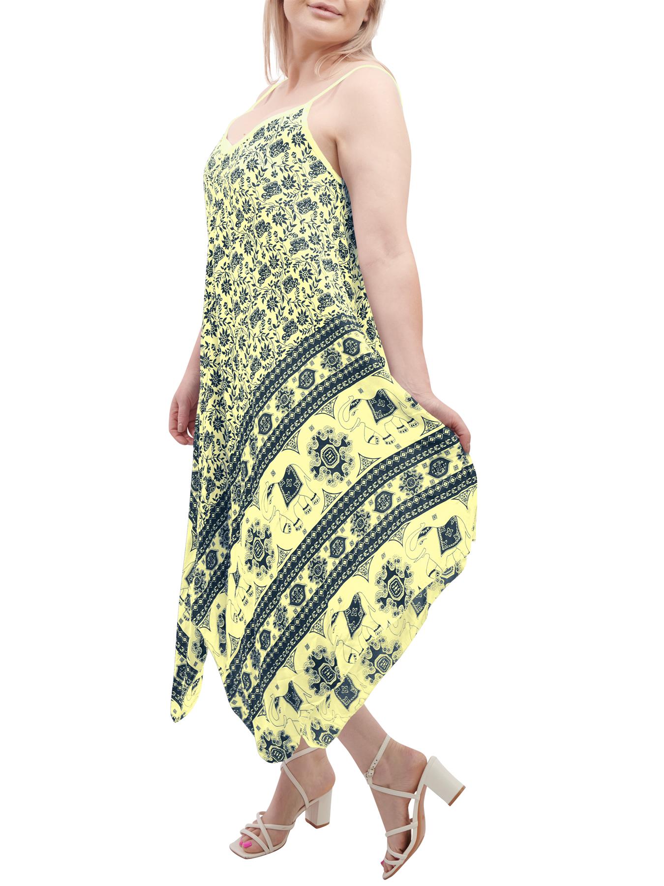 Womens Sleeveless Italian V Neck Hanky Dress Elephant Print Strappy Summer Maxi - Picture 41 of 72