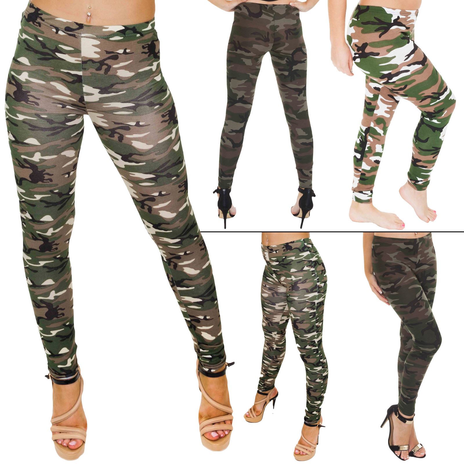 WOMENS CAMOUFLAGE ARMY PRINT LEGGINGS MILITARY LADIES PLUS SIZE VISCOSE COSTUME