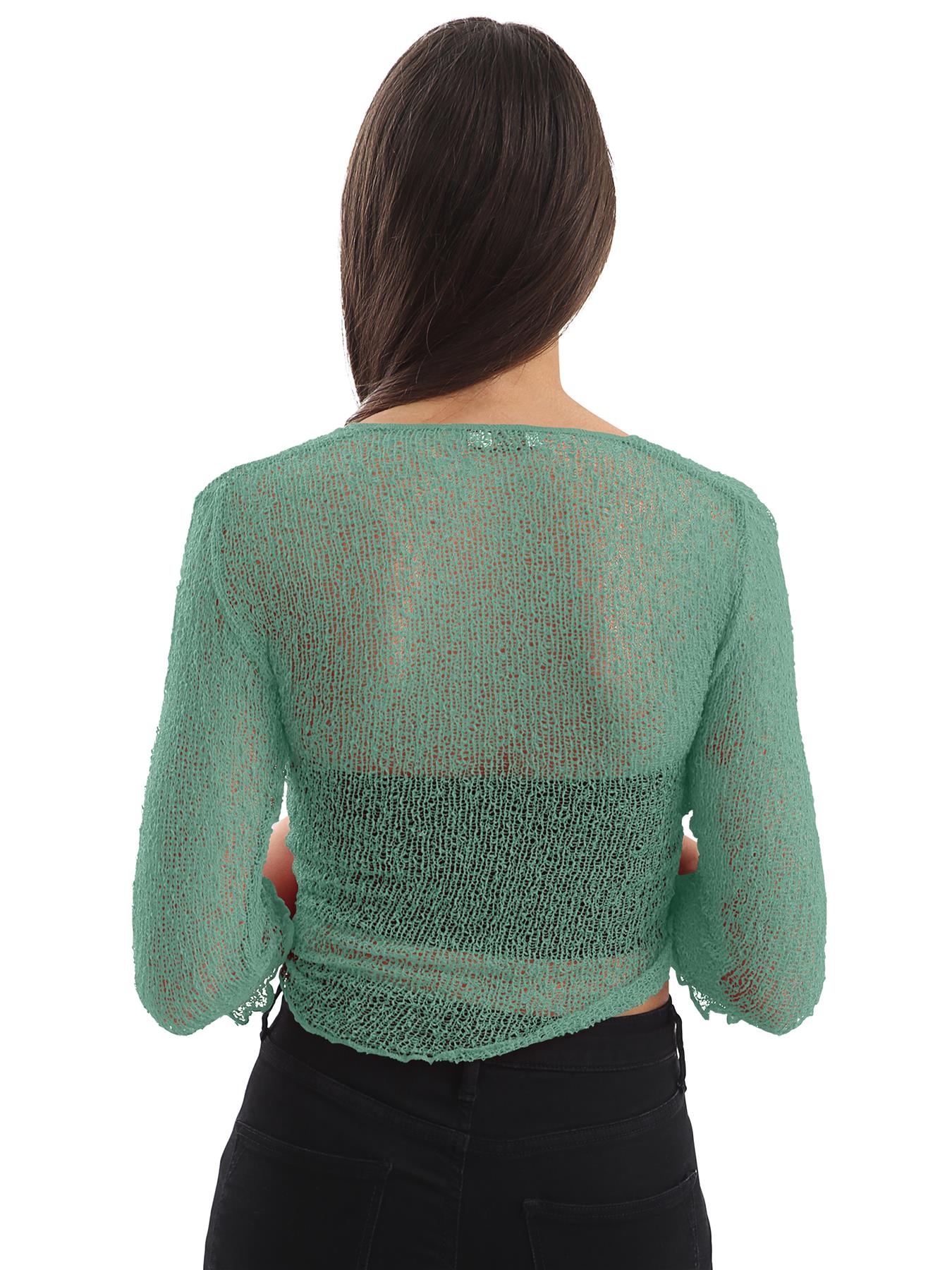 Womens Tie Up Open Front Shrug Ladies Knitted Cropped Bolero beach summer Top - Picture 69 of 169