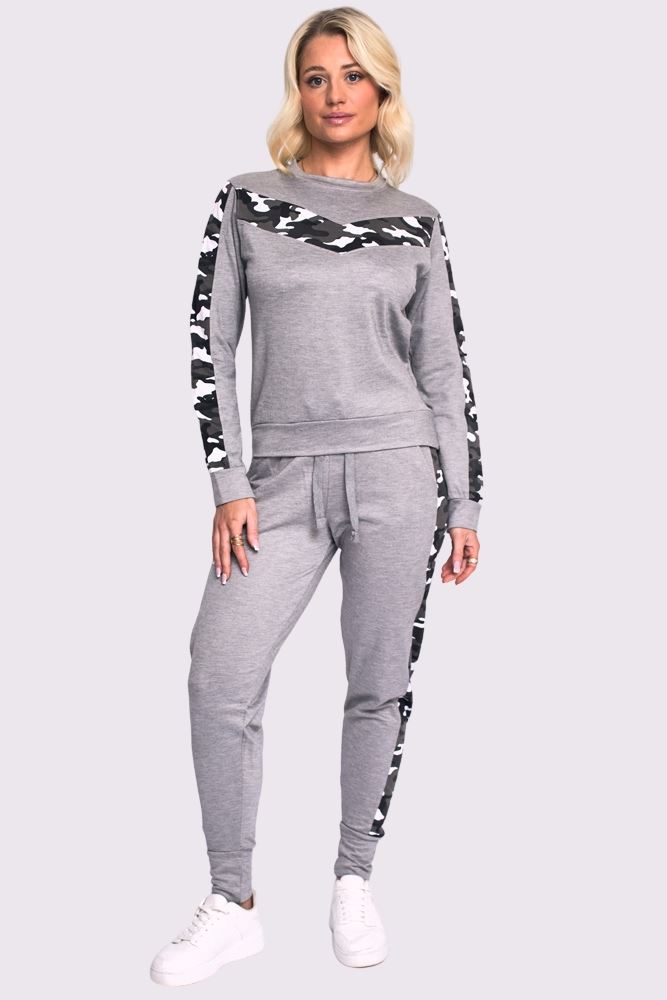 Womens Army Camou Side Stripe Jogging Bottom Loungewear Ladies Tracksuit Set UK - Picture 15 of 17
