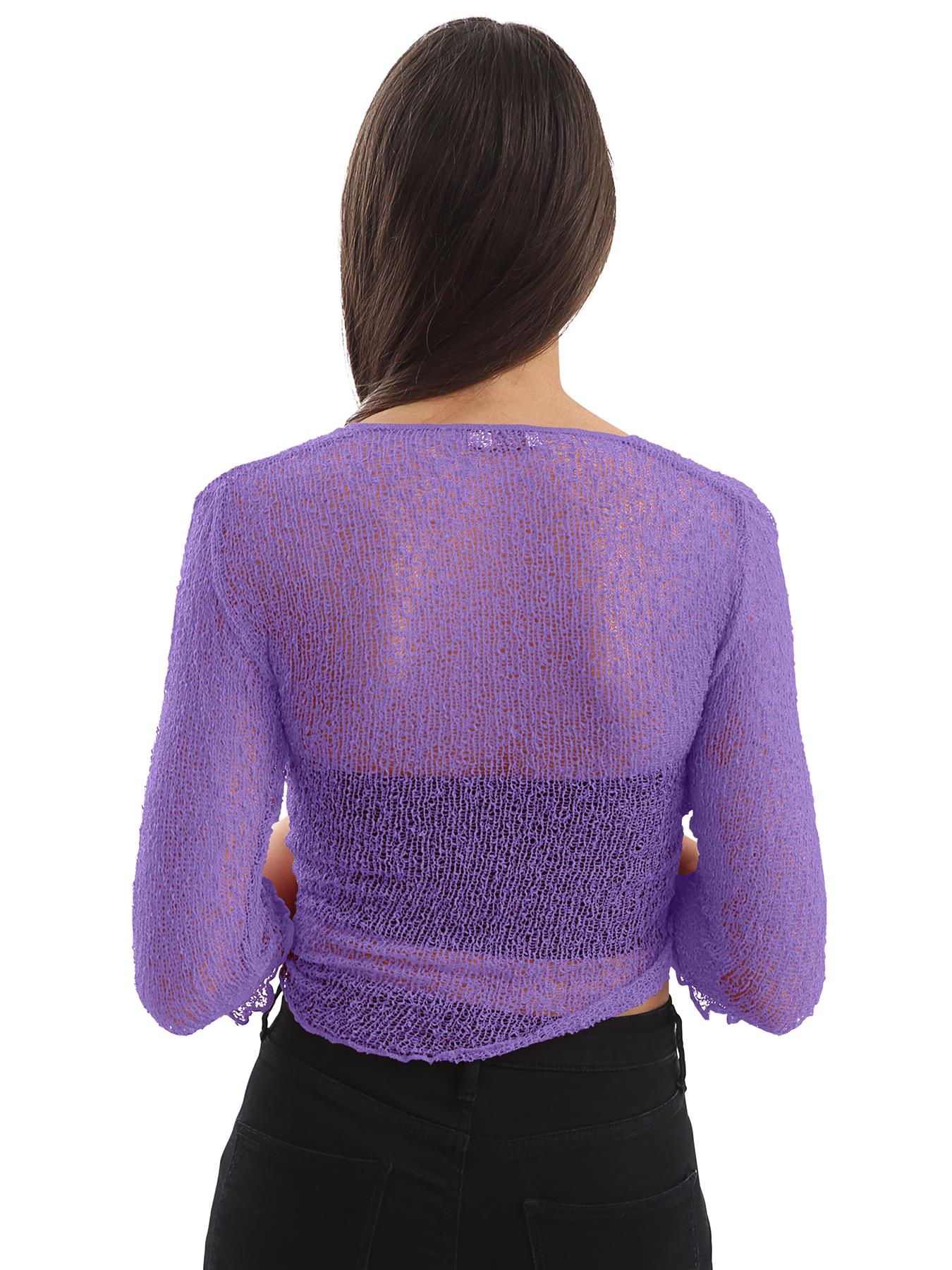 Womens Tie Up Open Front Shrug Ladies Knitted Cropped Bolero beach summer Top - Picture 85 of 169