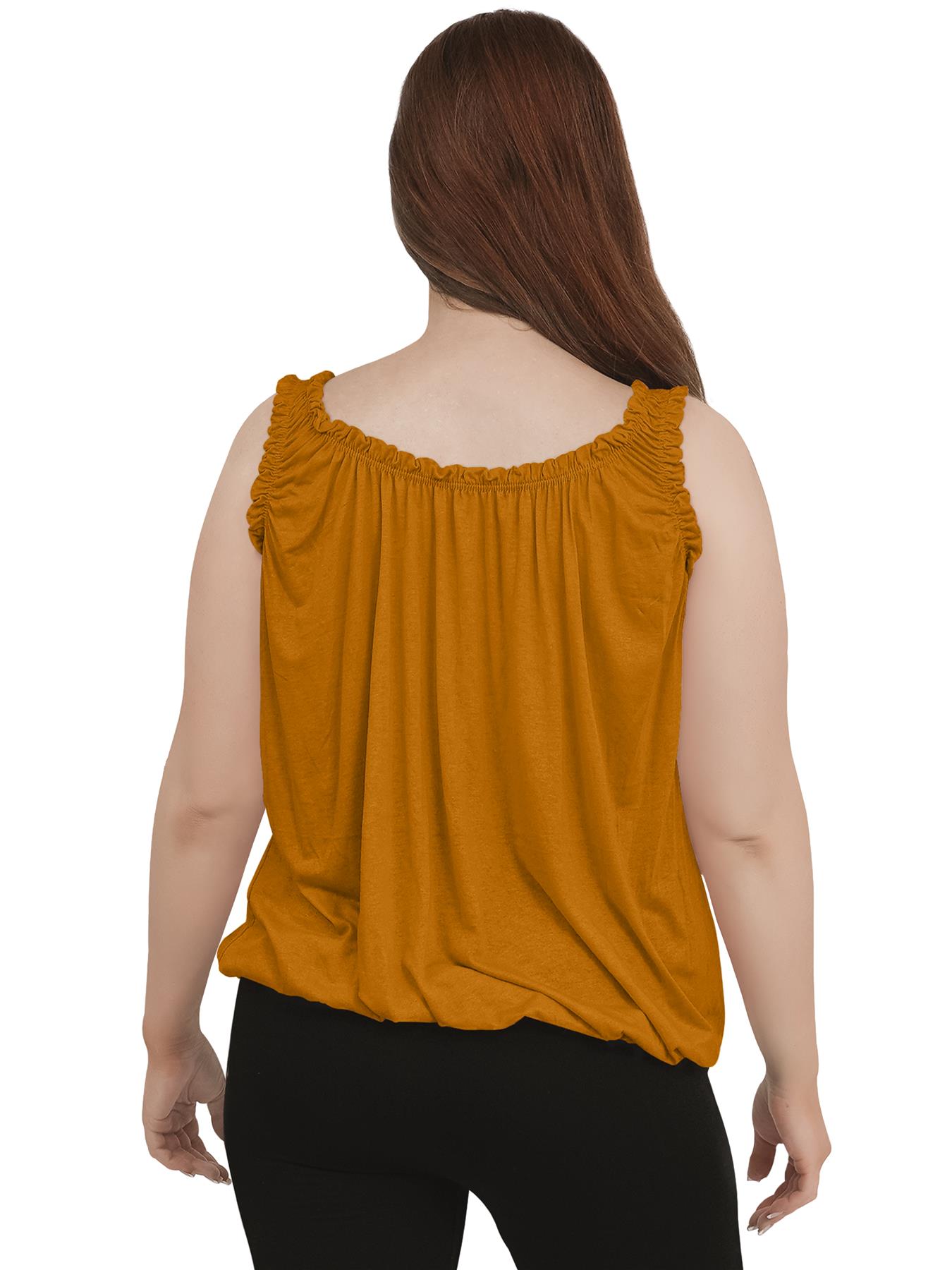 Women Round Scoop Neckline Gathered Vest Top Ladies Elastic Bubble Hem Summer - Picture 92 of 138