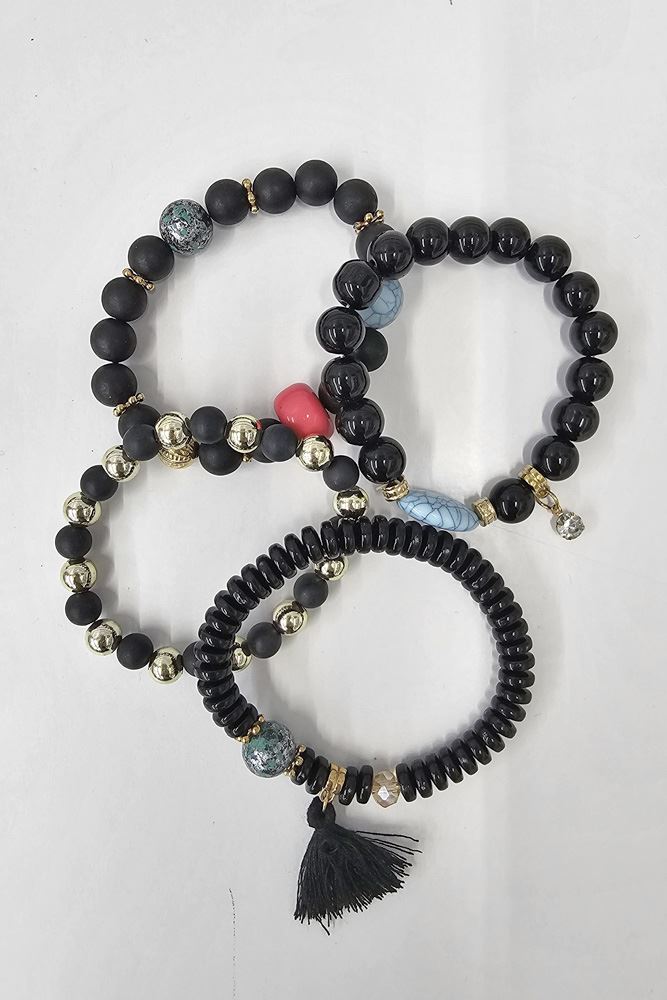 LMF Boho Multi Beads Tassel Bracelet Womens Bangle Multilayer 4Pcs/Set - Picture 10 of 11