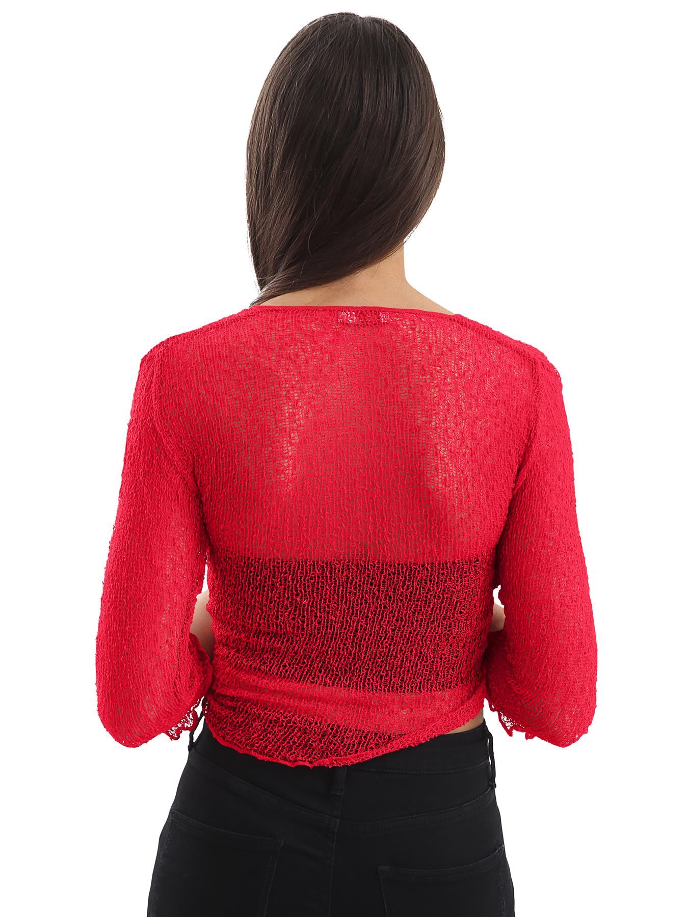 Womens Tie Up Open Front Shrug Ladies Knitted Cropped Bolero beach summer Top - Picture 130 of 169
