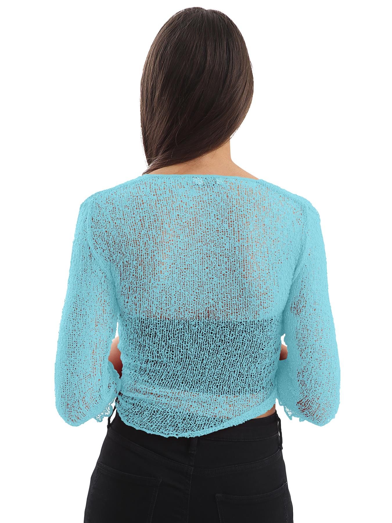 Womens Tie Up Open Front Shrug Ladies Knitted Cropped Bolero beach summer Top - Picture 54 of 169