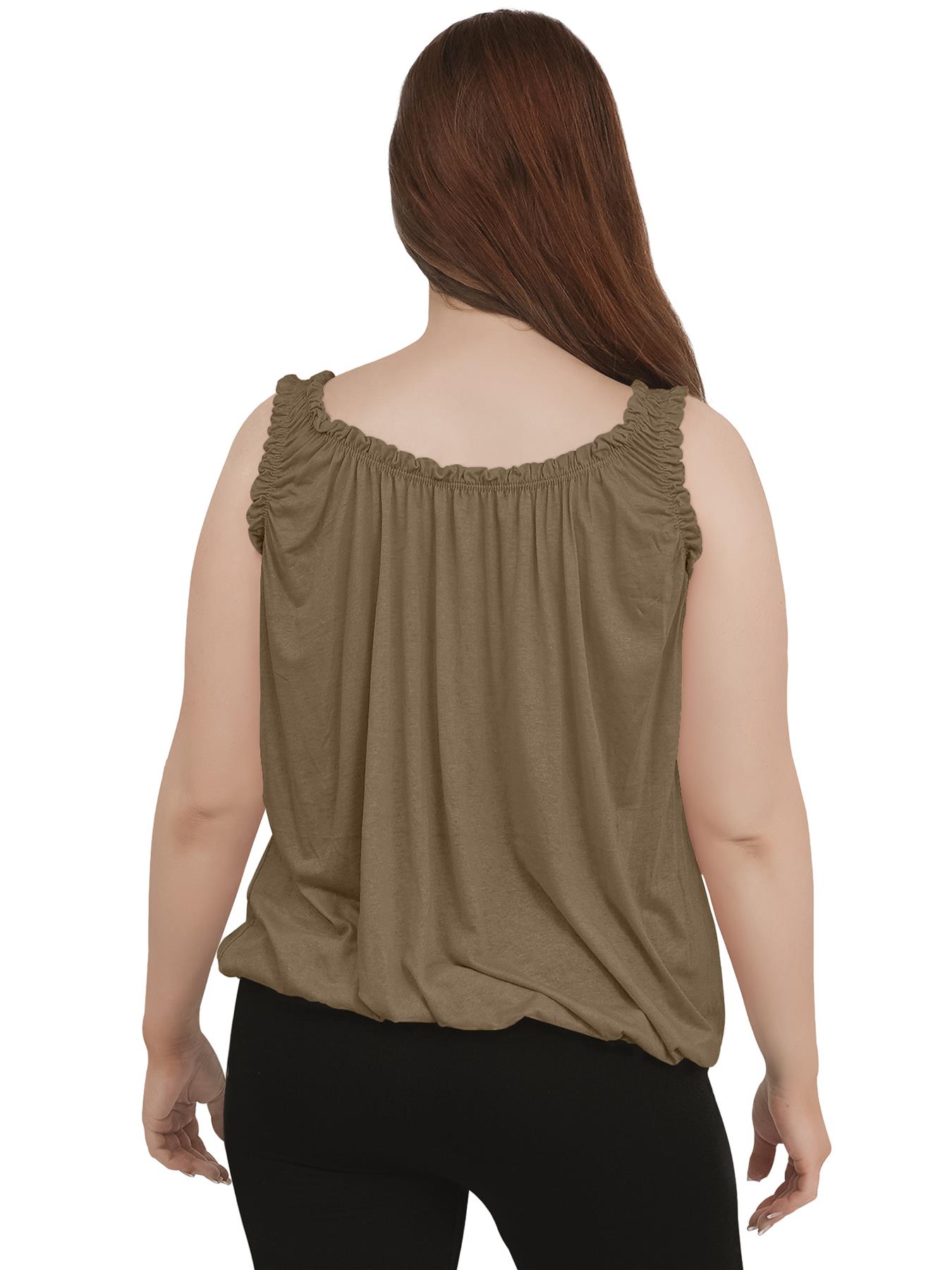Women Round Scoop Neckline Gathered Vest Top Ladies Elastic Bubble Hem Summer - Picture 88 of 138