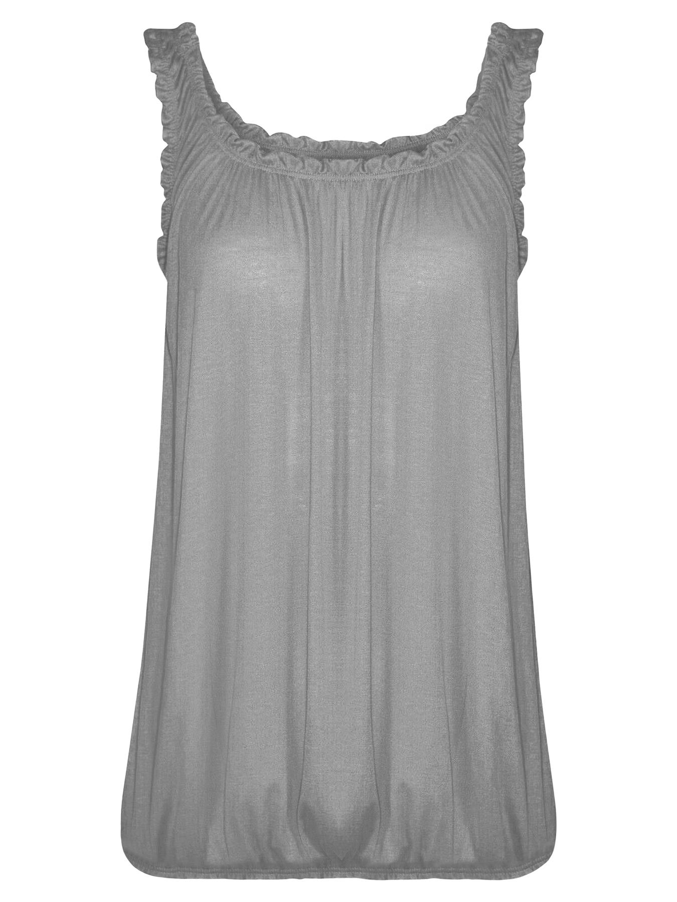 Women Round Scoop Neckline Gathered Vest Top Ladies Elastic Bubble Hem Summer - Picture 35 of 138