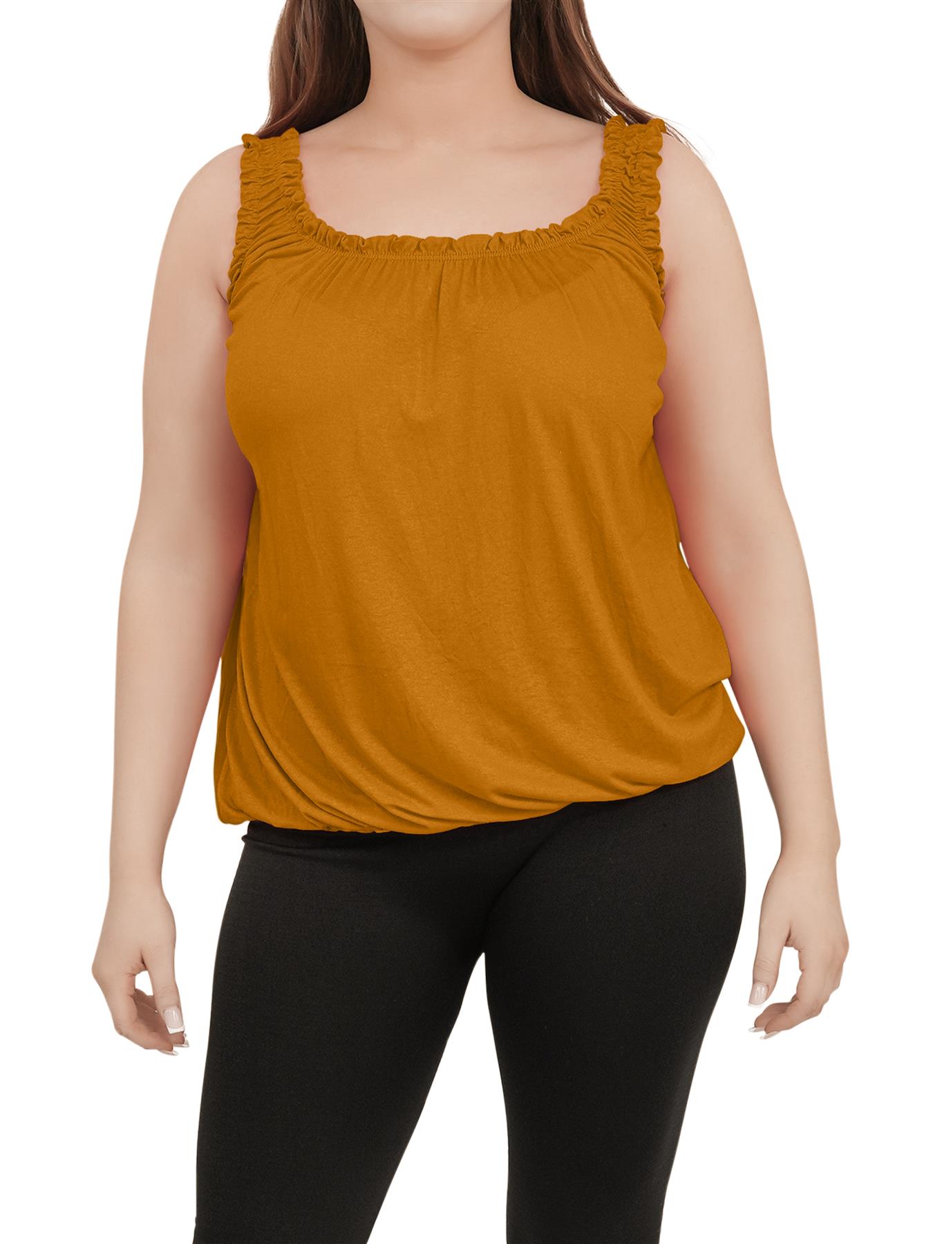 Women Round Scoop Neckline Gathered Vest Top Ladies Elastic Bubble Hem Summer - Picture 91 of 138