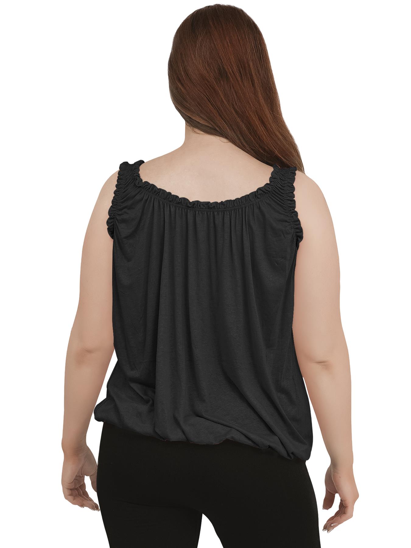 Women Round Scoop Neckline Gathered Vest Top Ladies Elastic Bubble Hem Summer - Picture 17 of 138
