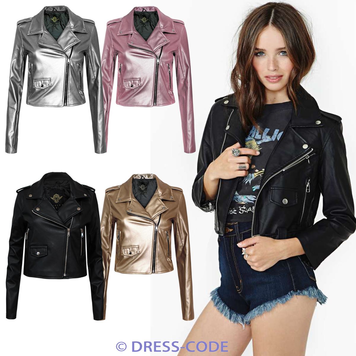 New Ladies Women’s Vintage Slim Fit Biker Style Zip PU Leather Jacket Top