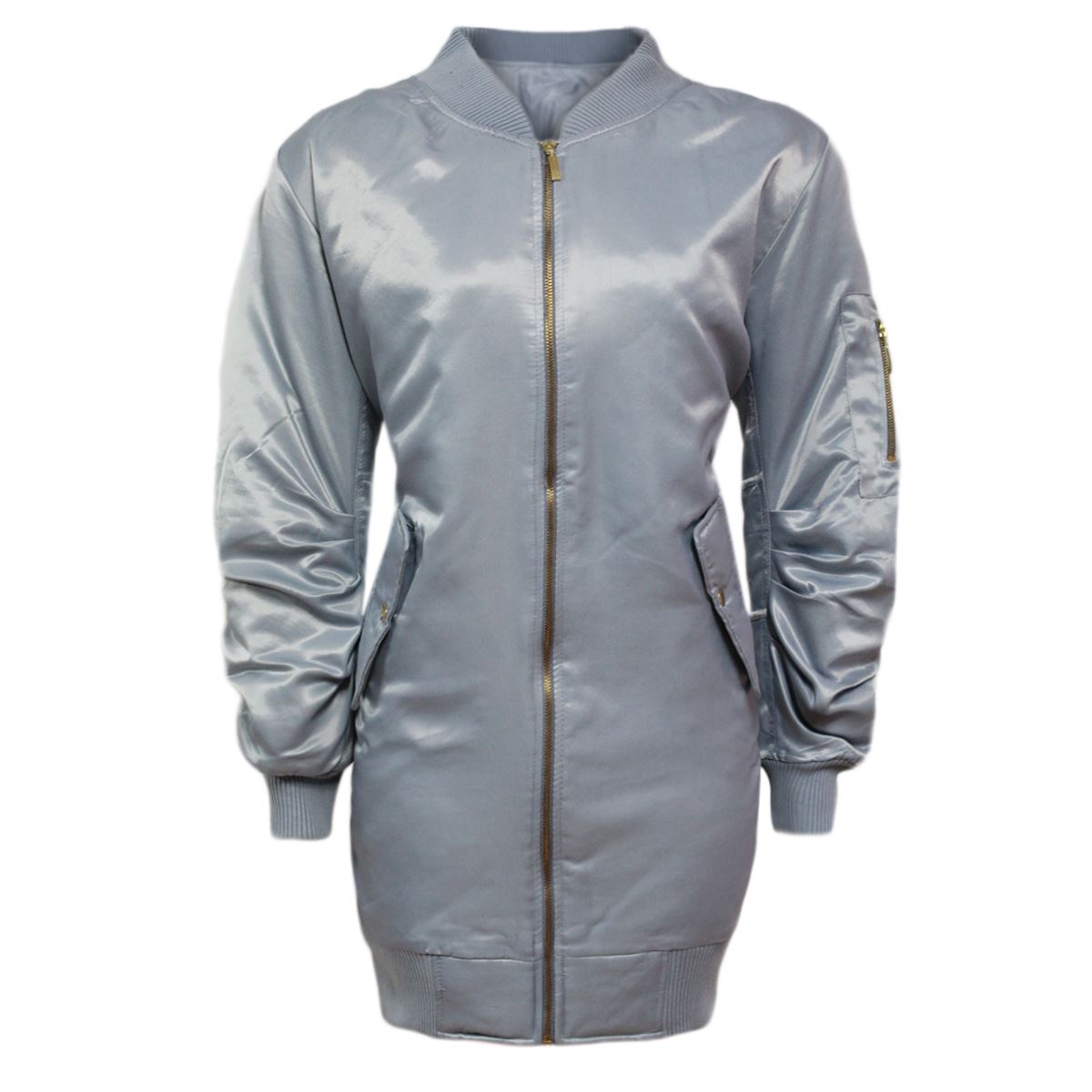 WOMENS LADIES MA1 SATIN ARMY FLIGHT VINTAGE MILITARY RETRO BOMBER LONG