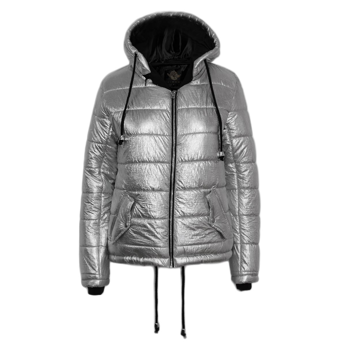 ladies metallic foil padded puffer hooded womens bubble jacket