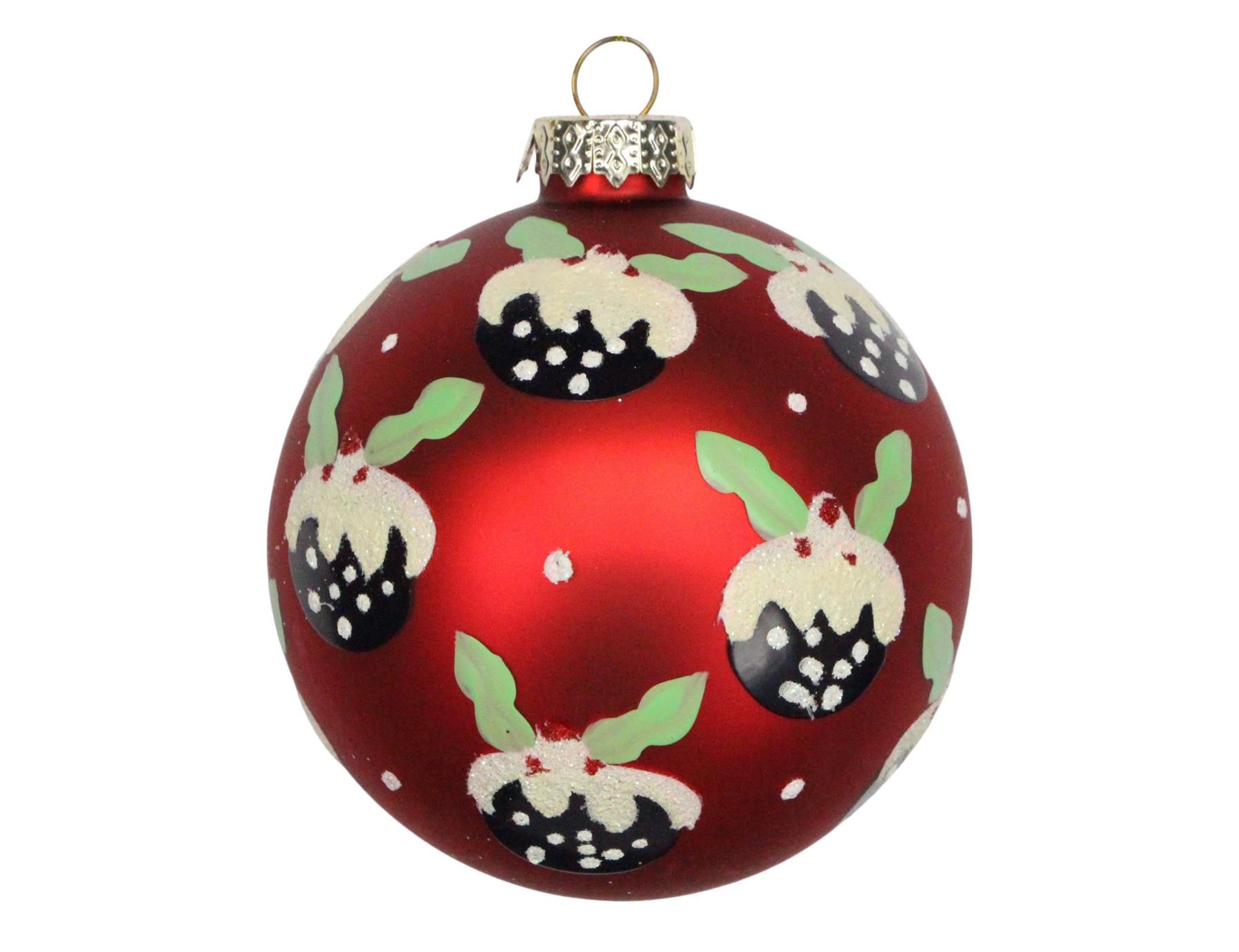 GISELA GRAHAM CHRISTMAS MATT RED GLASS BAUBLE WITH SEQUIN SPIRAL X 3