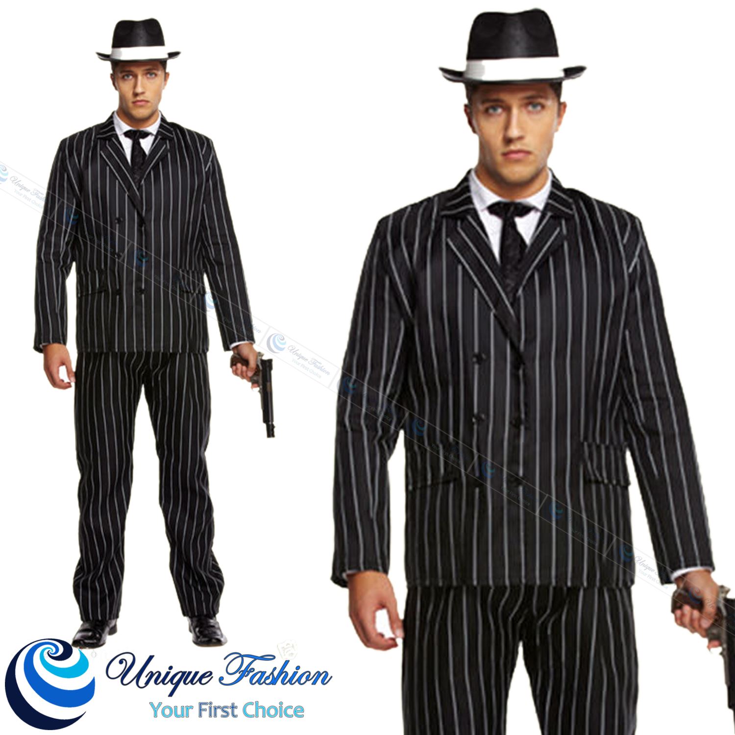 Mens 1920s Mafia Gangster Boss Suit Adult Fancy Dress Costume Outfit eBay