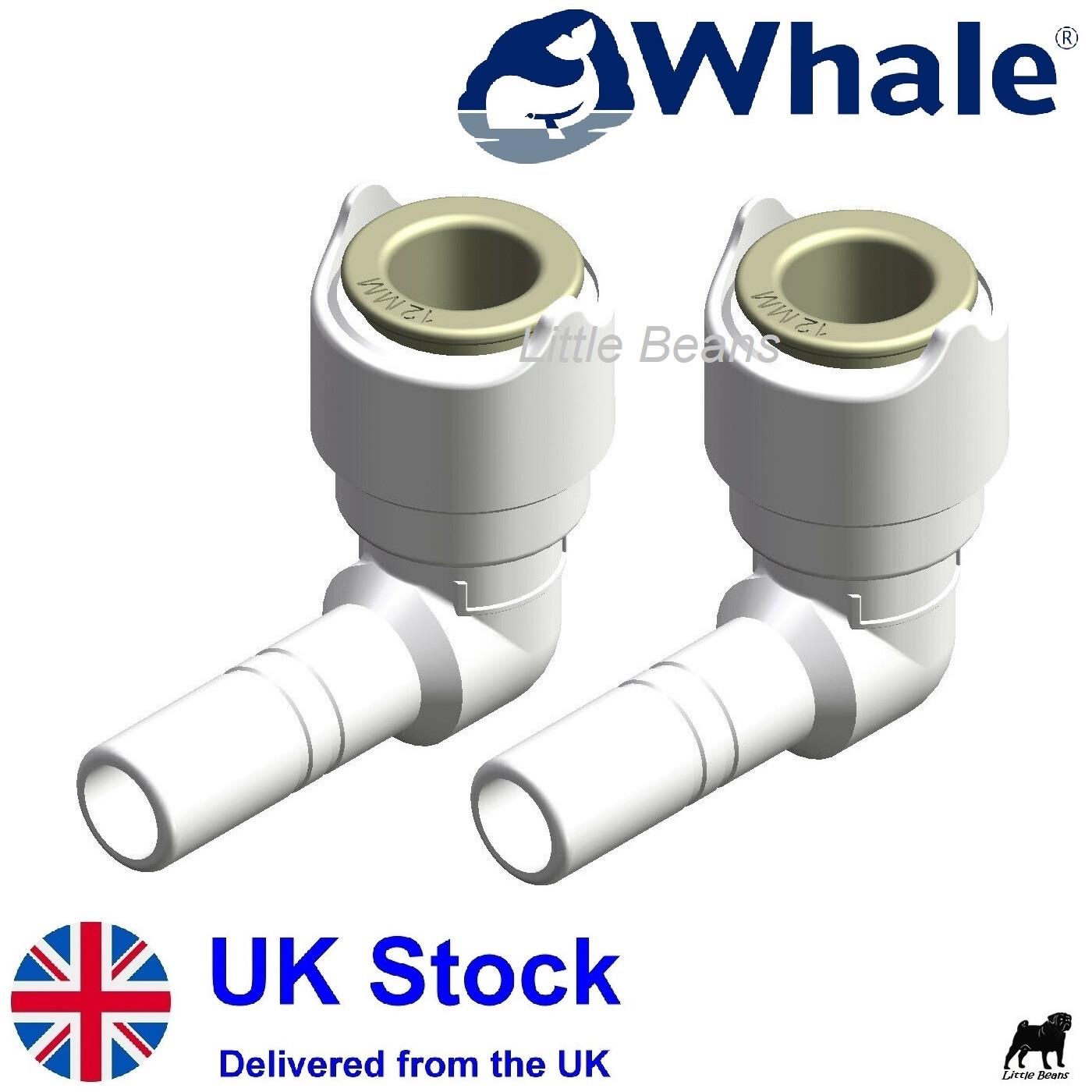 2 x Whale Push Speed Fit Water Pipe Fitting Connector 12mm Stem Elbow