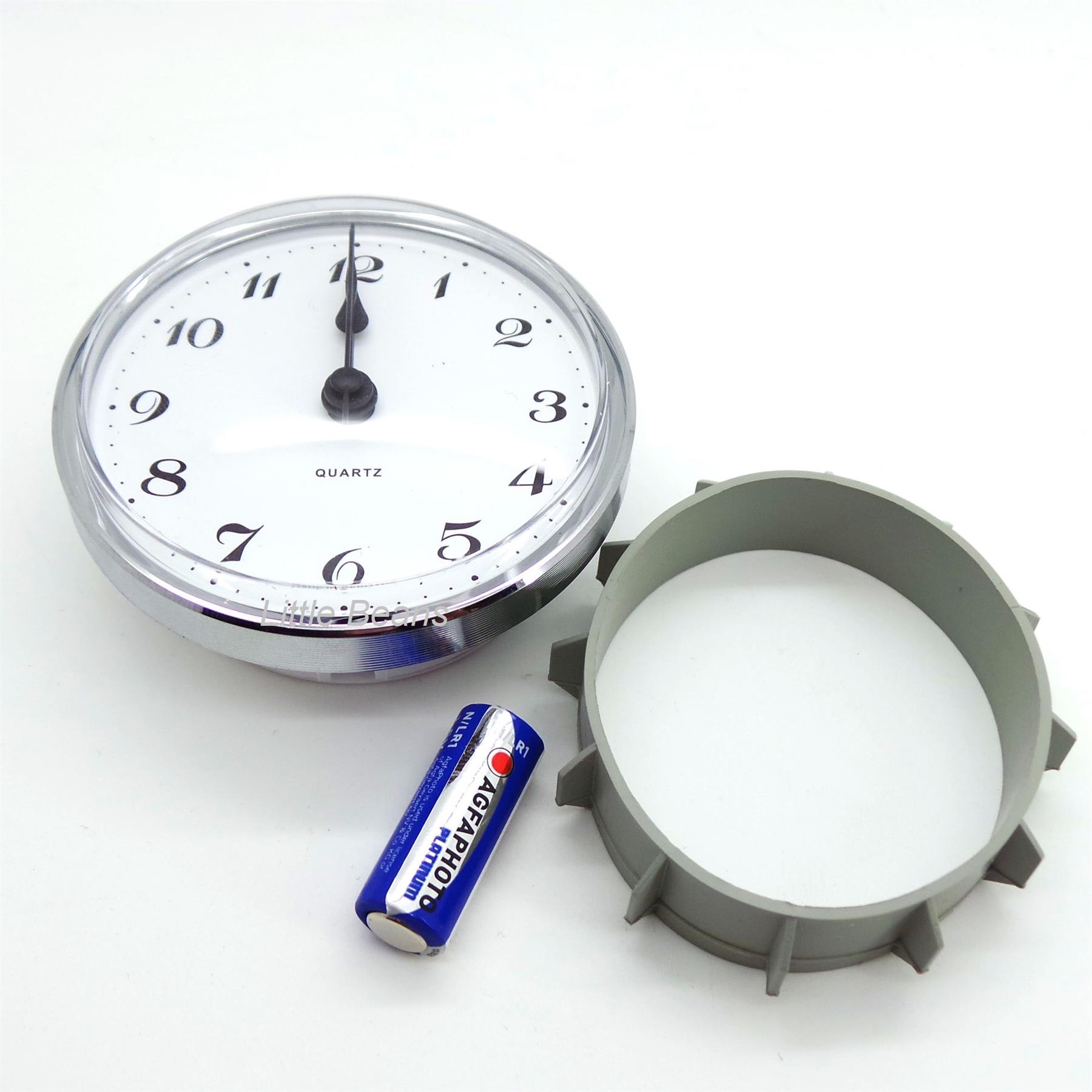 Caravan Motorhome Quartz Clock 72mm Round Silver c/w Battery ME521
