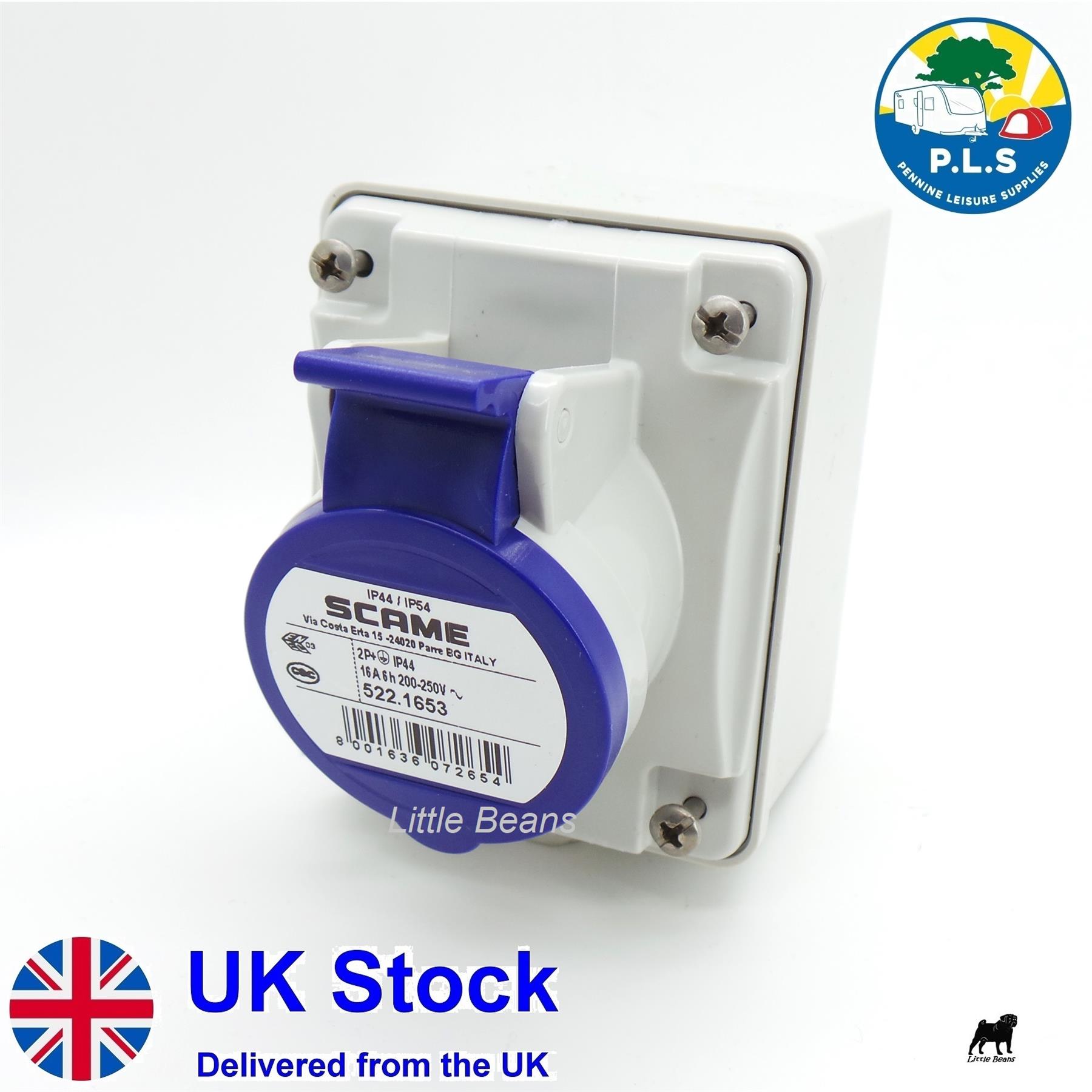 Garage Hook Up Socket 16A 240V Waterproof IP44 Caravan Motorhome