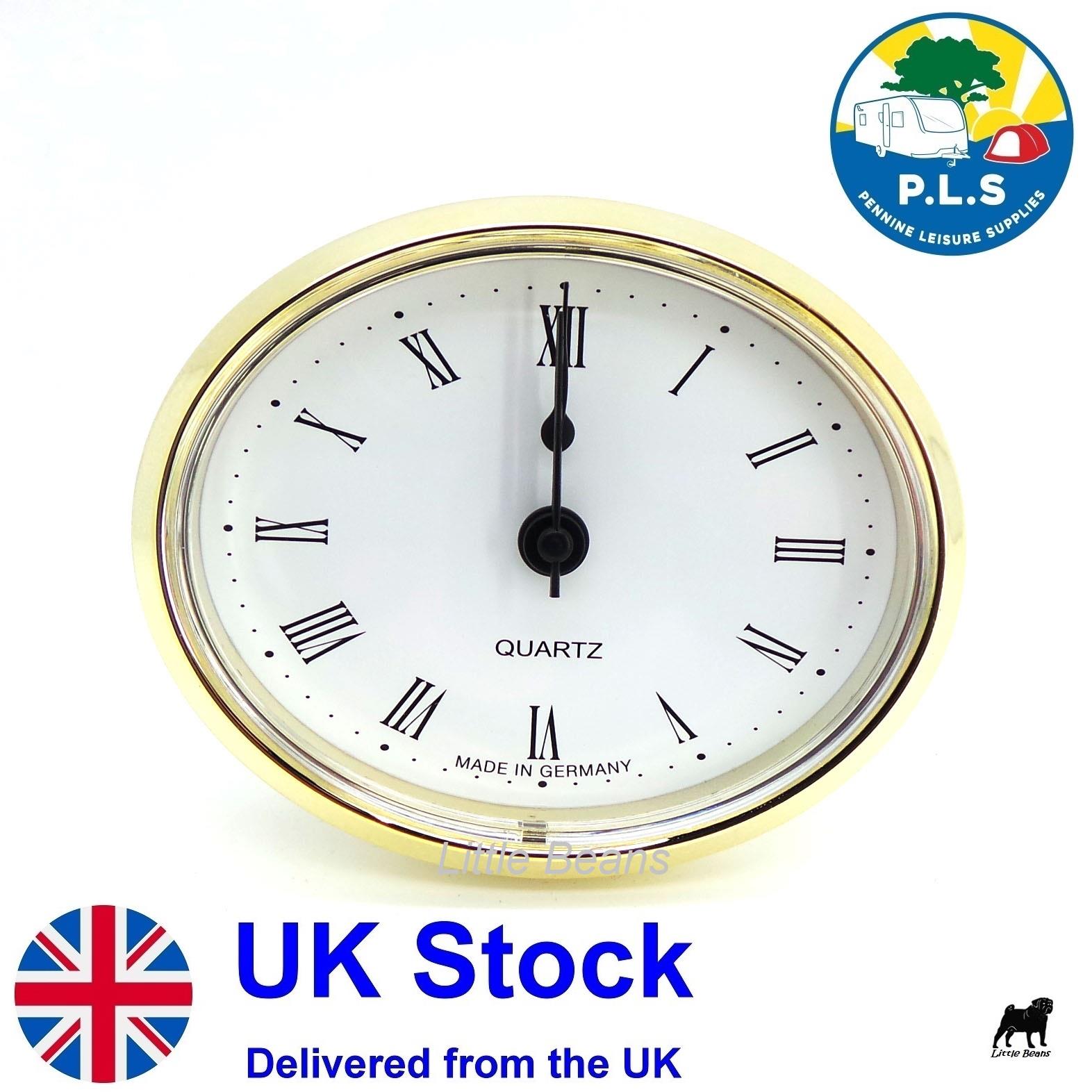 Caravan Motorhome Quartz Clock 72mm Oval Brass c/w Battery ME508