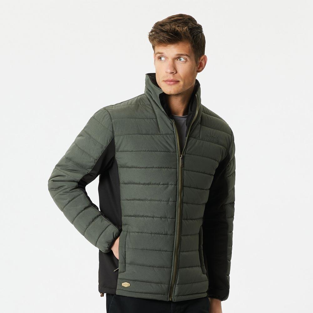 Regatta Mens Ibsen Lightweight Padded Insulated Warm Hiking Jacket Khaki Black - Picture 3 of 7