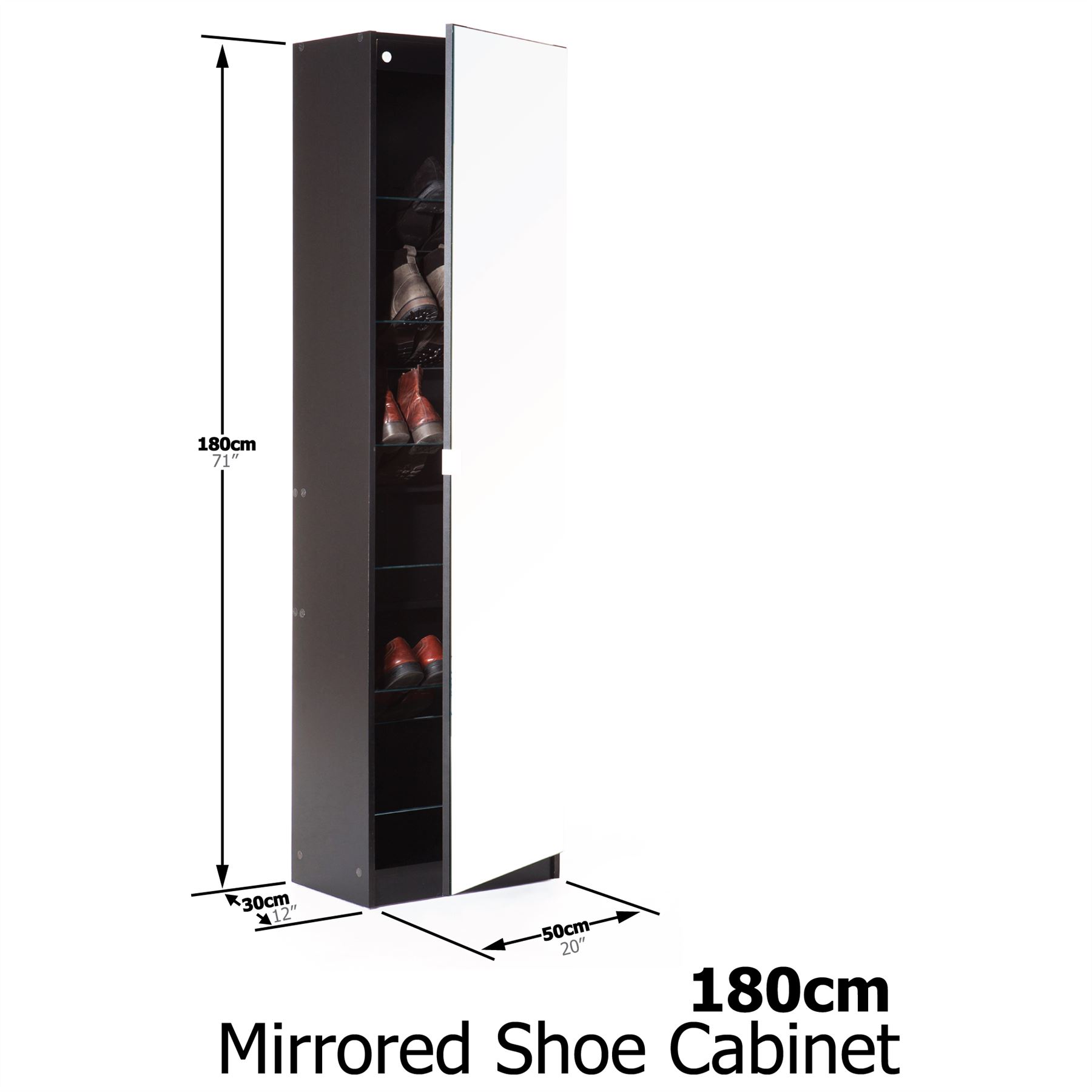 Tall Mirrored 6 Tier Full Length Shoe Cabinet Rack Cupboard Stand