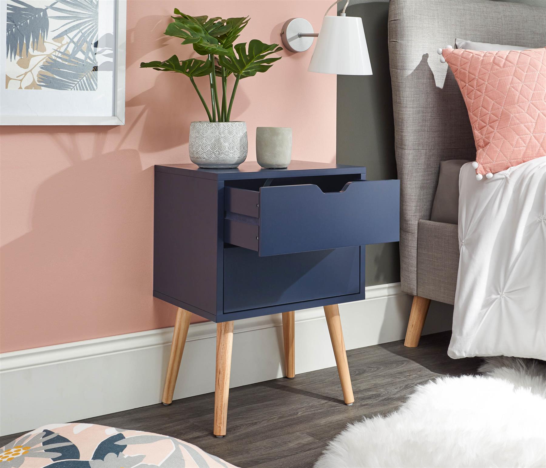 SINGLE 2DRAWER BEDSIDE TABLE LAMP SIDE CHEST STORAGE eBay