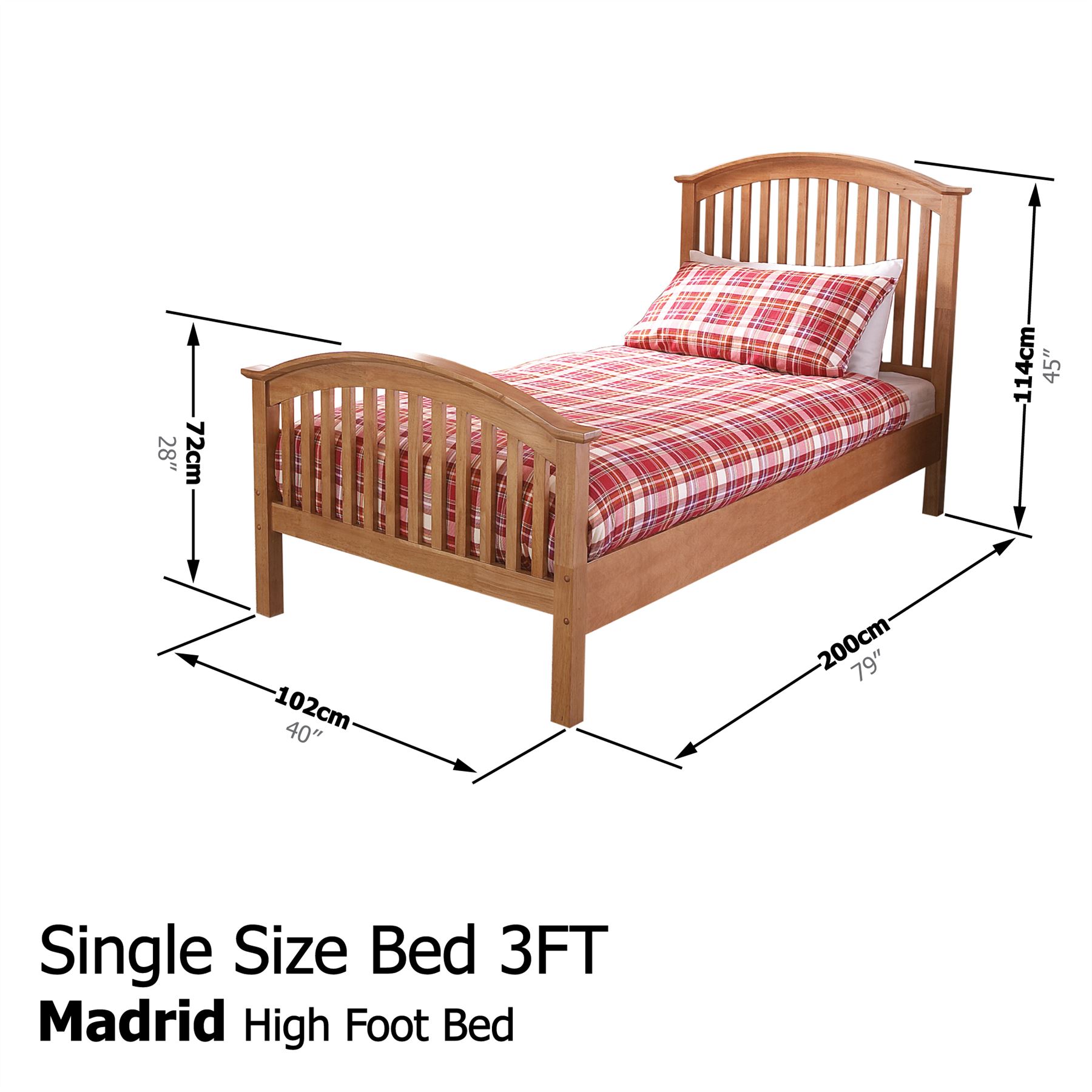 MADRID SOLID WOODEN BEDSTEAD HIGH FOOT BED FRAME 3FT 4FT 4FT6 5FT OAK