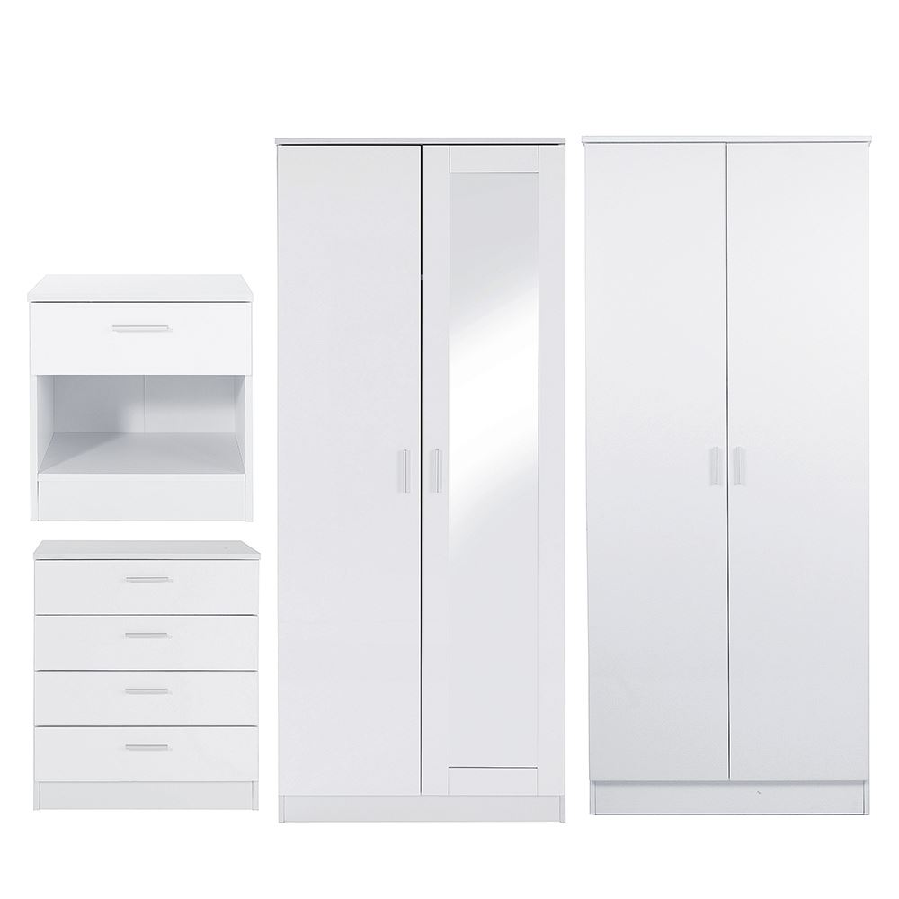 Melbourne High Gloss White Bedside Table Chest Drawer Cabinet Robe