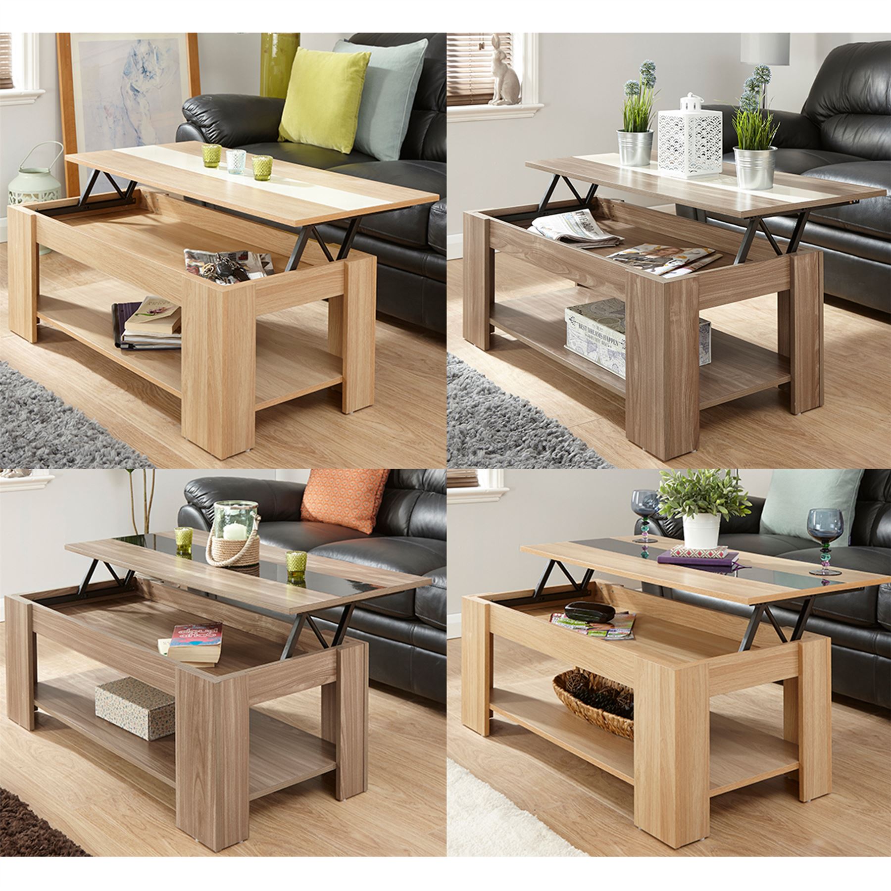 LIFT UP COFFEE TABLE GLOSS STRIP TEA ESPRESSO LOUNGE TABLE WITH