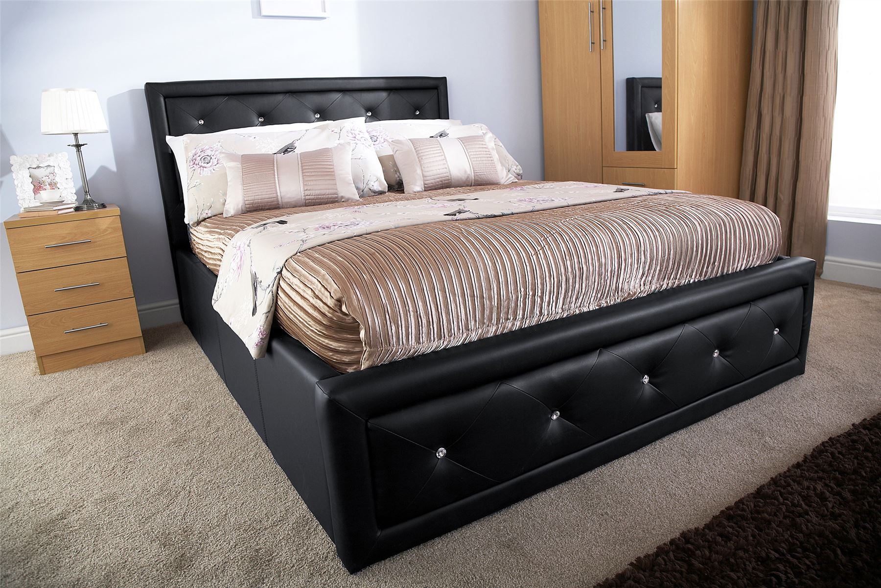 HOLLYWOOD FAUX LEATHER OTTOMAN STORAGE BED GAS LIFT 3FT 4FT6 DOUBLE 5FT