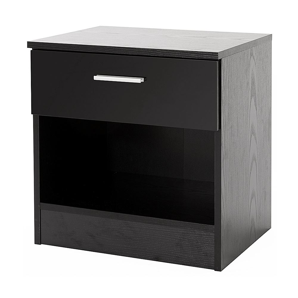BEDROOM FURNITURE 3 PIECE SET BLACK GLOSS WARDROBE DRAWER BEDSIDE CHEST