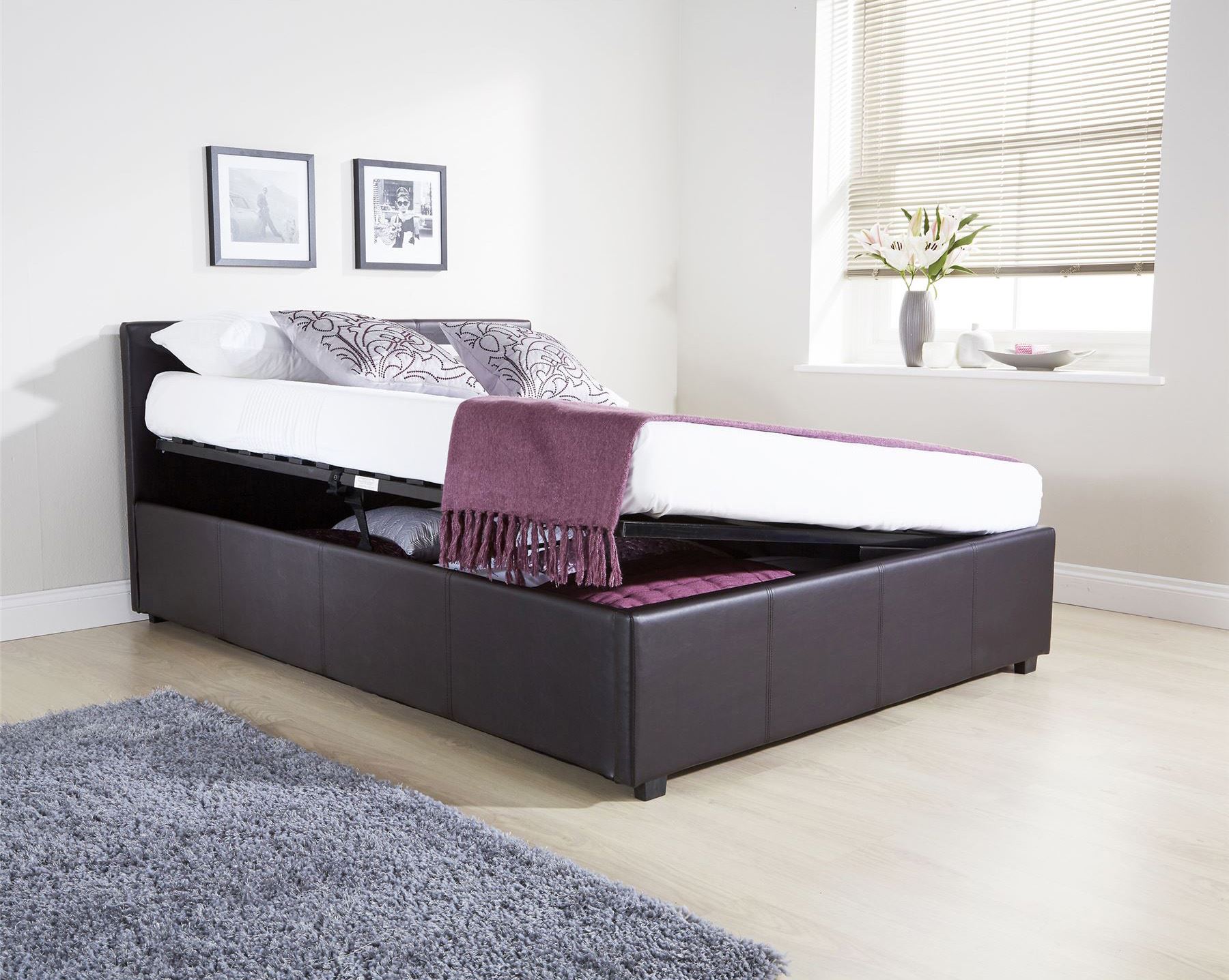 OTTOMAN SIDE LIFT BEDSTEAD GAS LIFT STORAGE BED FAUX LEATHER 3FT 4FT