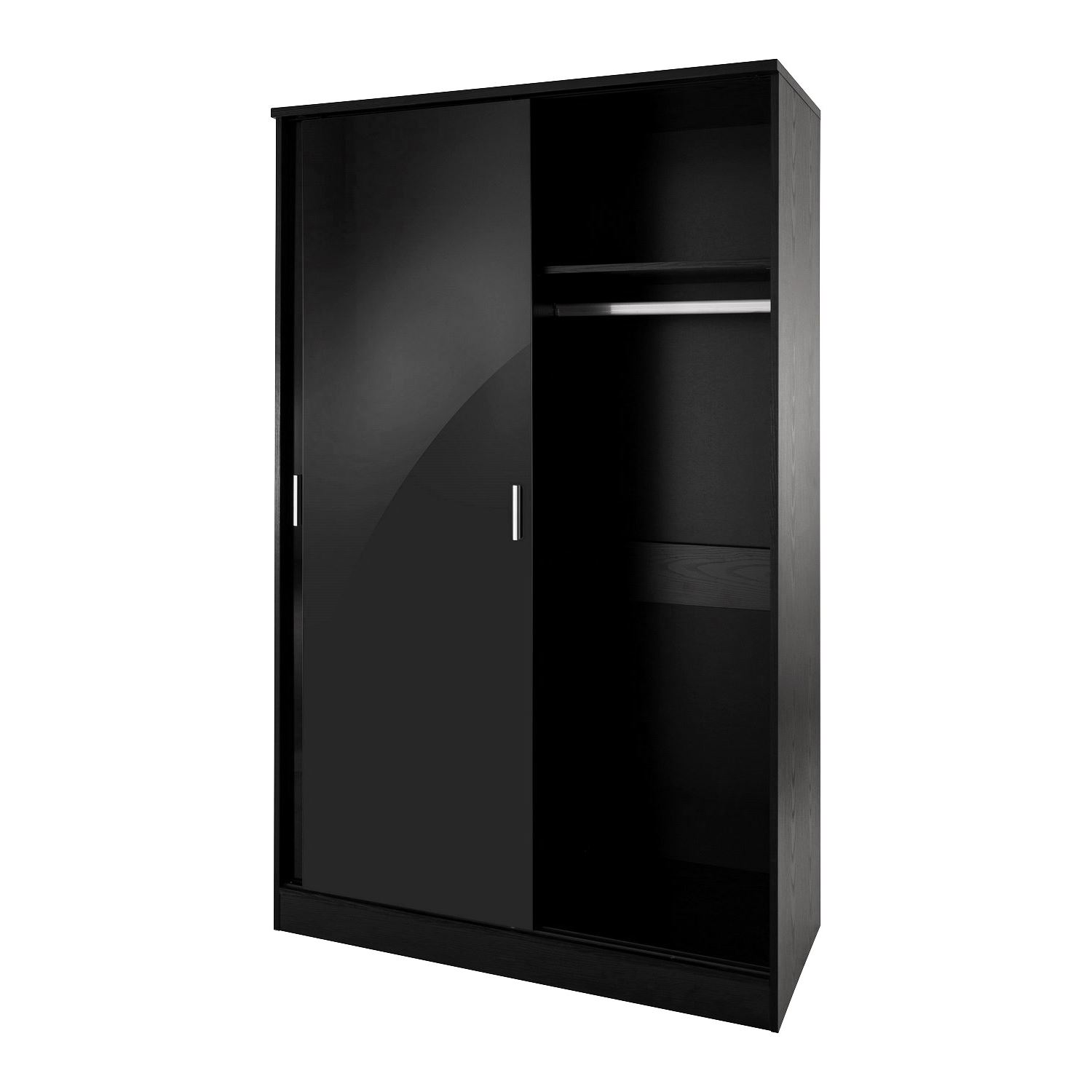 BEDROOM FURNITURE 3 PIECE SET BLACK GLOSS WARDROBE DRAWER BEDSIDE CHEST