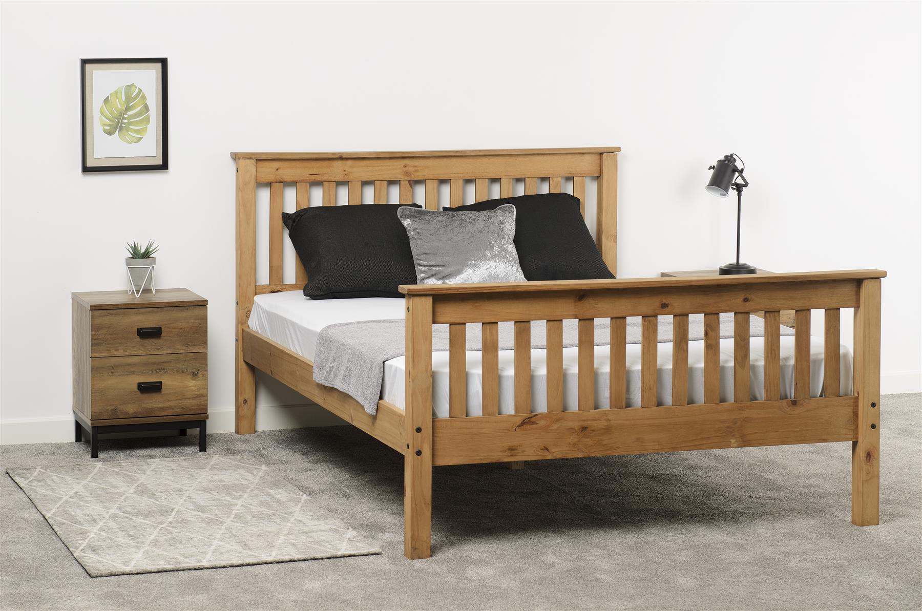 MONACO HIGH FOOT END WOODEN BED FRAME 3FT 4FT6 5FT DISTRESSED WAXED