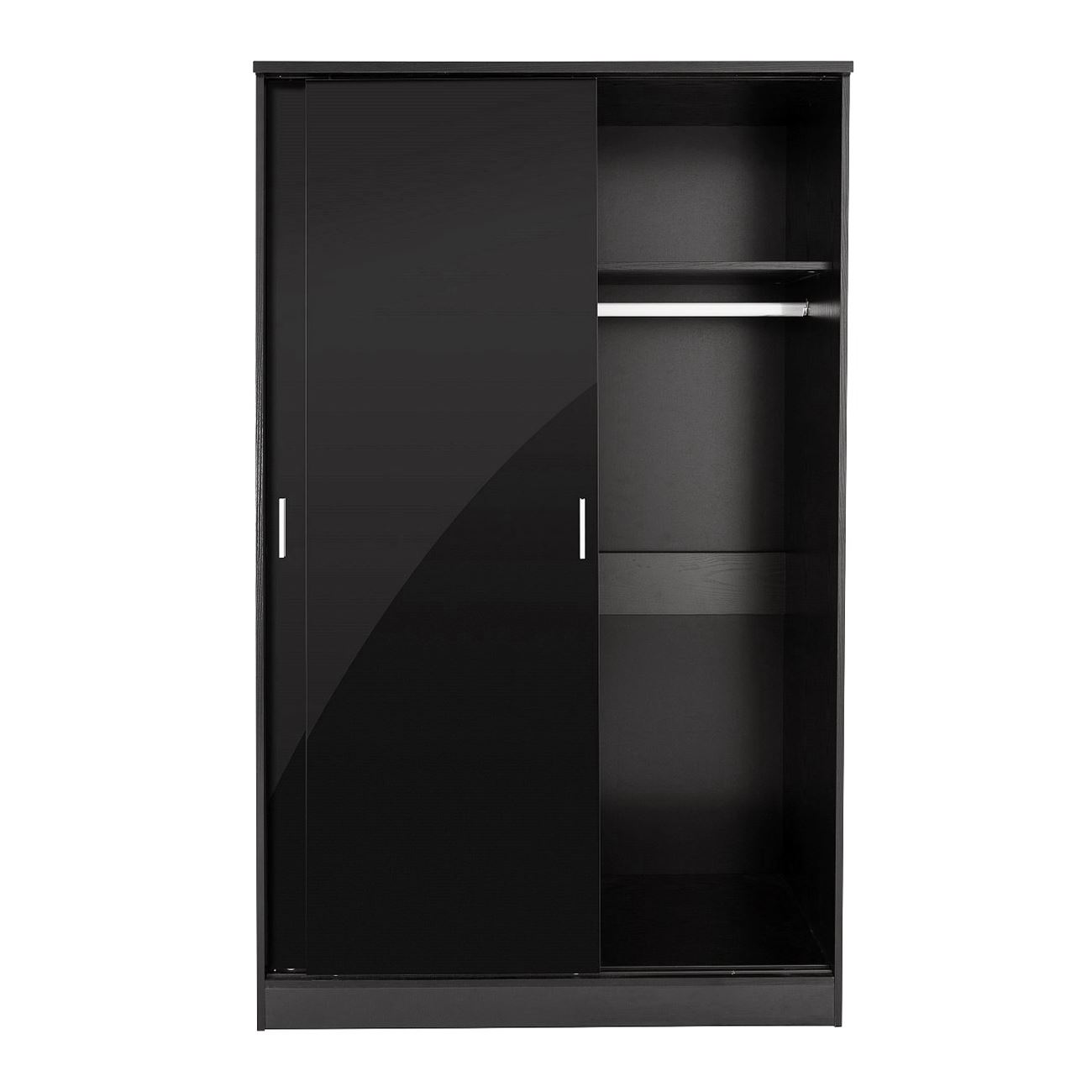 BEDROOM FURNITURE 3 PIECE SET BLACK GLOSS WARDROBE DRAWER BEDSIDE CHEST
