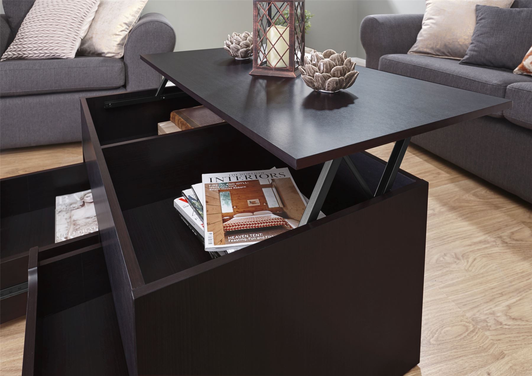 ULTIMATE STORAGE LIFT UP COFFEE TABLE TEA SPLIT LEVEL TOP TABLE W