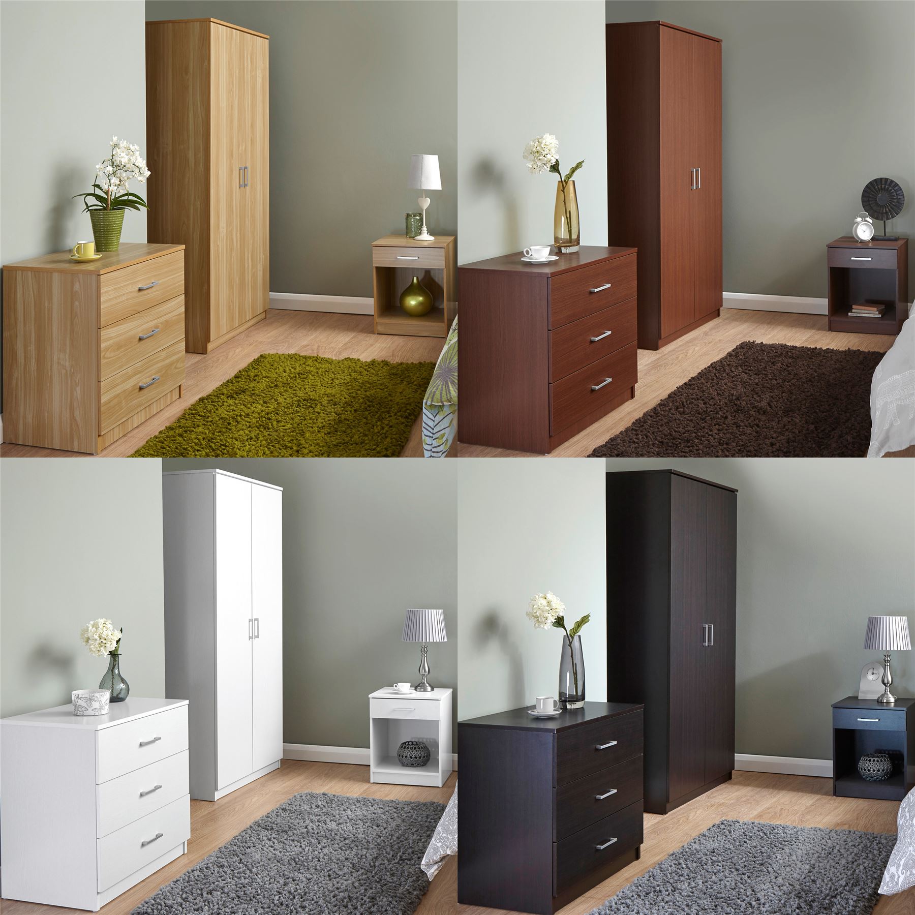Furniture PANAMA RANGE 3 PIECE SET 2 DOOR WARDROBE BEDSIDE TABLE DRAWER