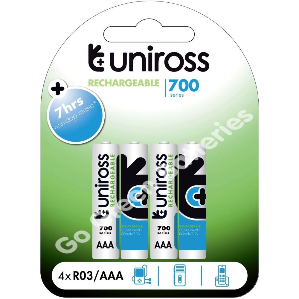4 x Uniross AAA 700 mAh Rechargeable Batteries NiMH ACCU LR03 HR03 DC2400 Phone 3660711074959 eBay