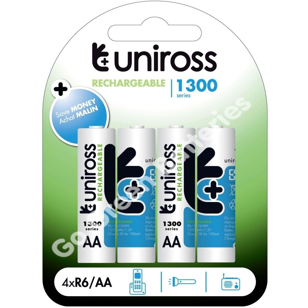 LR6 16 x Uniross AA 1300 mAh Rechargeable Batteries NiMH MN1500 HR6 DC1500