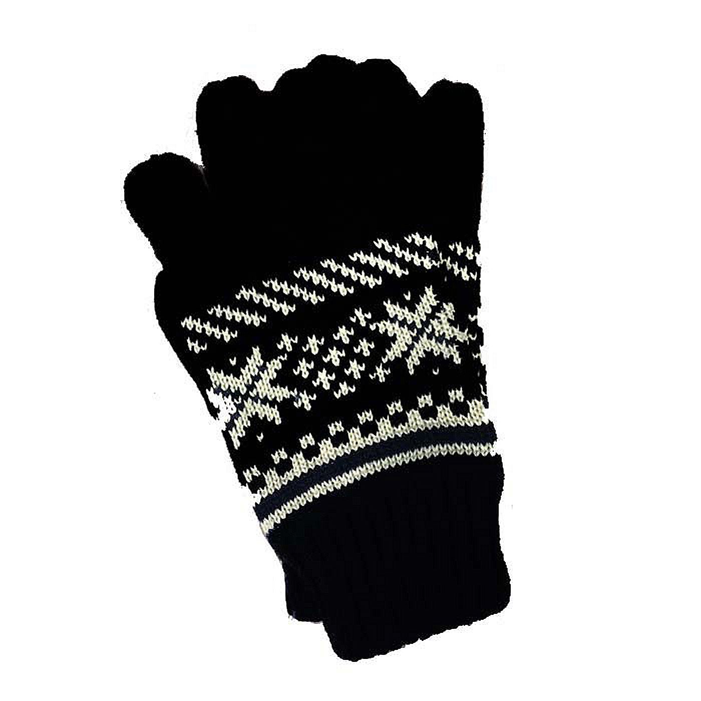 Unisex Black with White Fair-Isle Pattern Gloves
